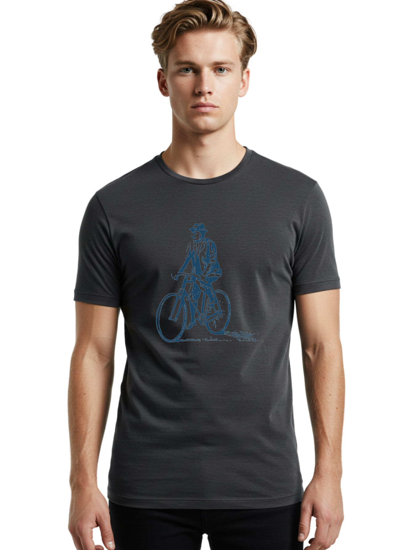 Classic Bicycle Men'S Graphic Tee, 100% Cotton, Comfortable Casual Summer Wear, Machine Washable, Vintage Man, Bicycle Riding, Classic Cycling, Retro Style, Hat Wearing, Outdoor Activity, Historical Illustration, Antique Bike Aae183