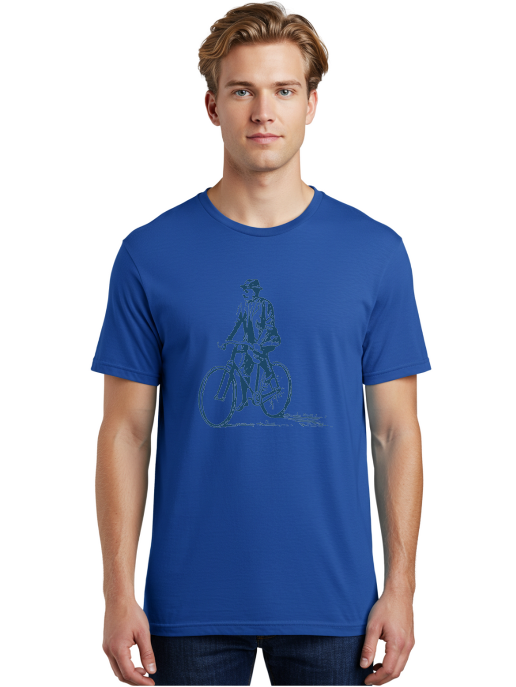 Classic Bicycle Men'S Graphic Tee, 100% Cotton, Comfortable Casual Summer Wear, Machine Washable, Vintage Man, Bicycle Riding, Classic Cycling, Retro Style, Hat Wearing, Outdoor Activity, Historical Illustration, Antique Bike Aae183