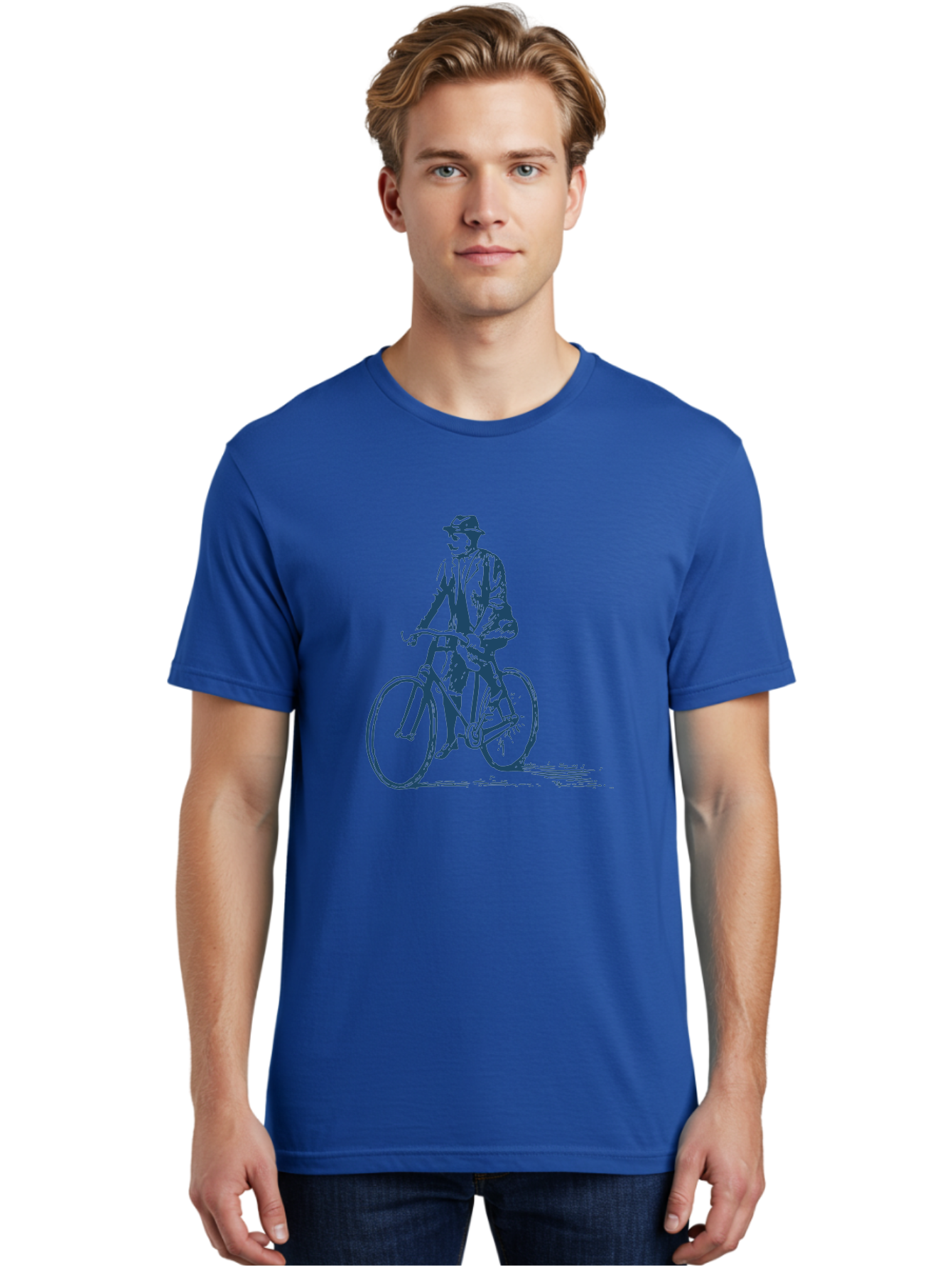 Classic Bicycle Men'S Graphic Tee, 100% Cotton, Comfortable Casual Summer Wear, Machine Washable, Vintage Man, Bicycle Riding, Classic Cycling, Retro Style, Hat Wearing, Outdoor Activity, Historical Illustration, Antique Bike Aae183