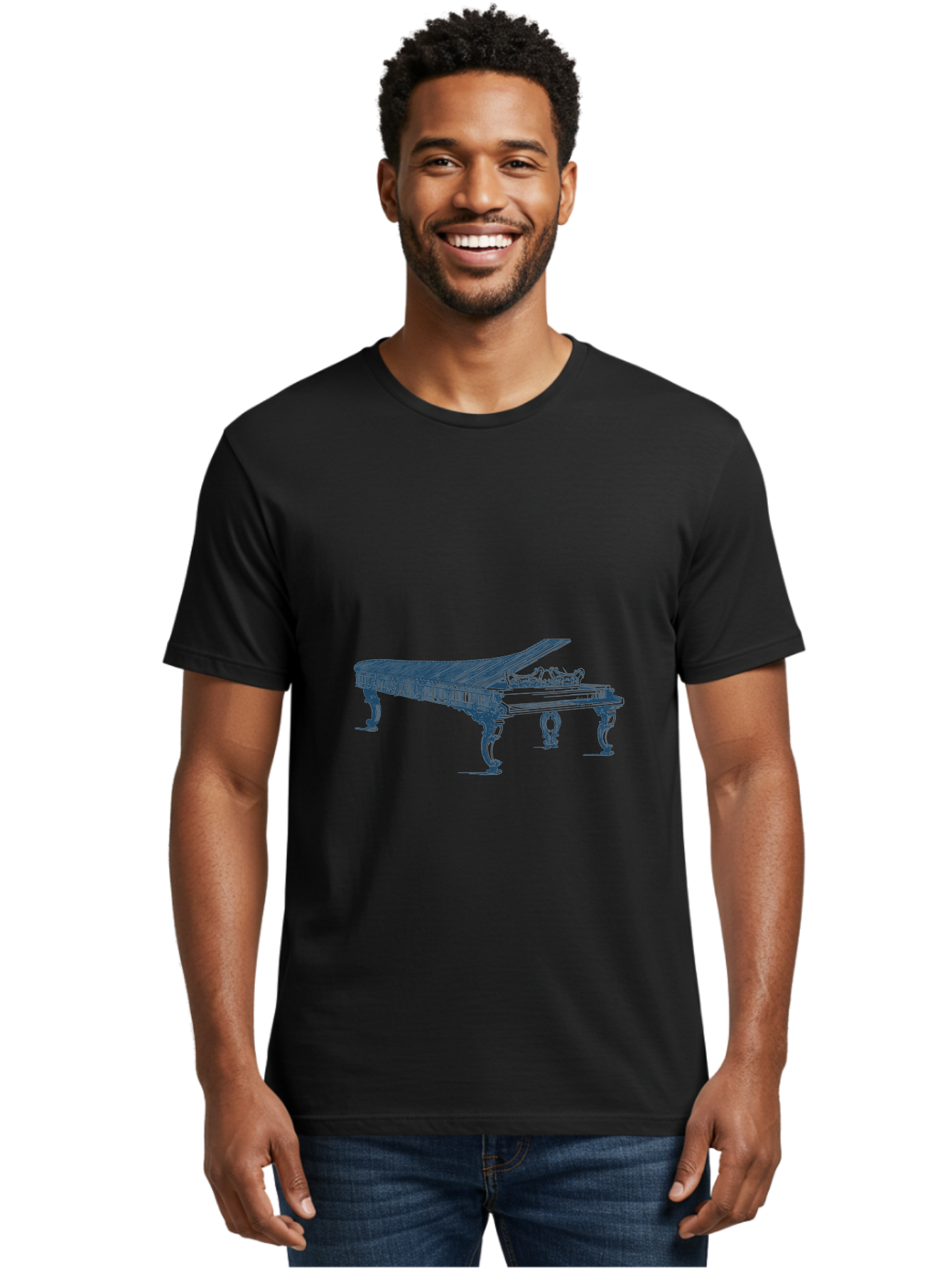 Classic Concert Piano Men'S Graphic Tee, 100% Cotton, Comfortable Casual Summer Wear, Machine Washable, Grand Piano, Musical Instrument, Ornate Design, Open Lid, Decorative Legs, Classical Music, Elegant Atmosphere, Sophisticated Decor Aae186
