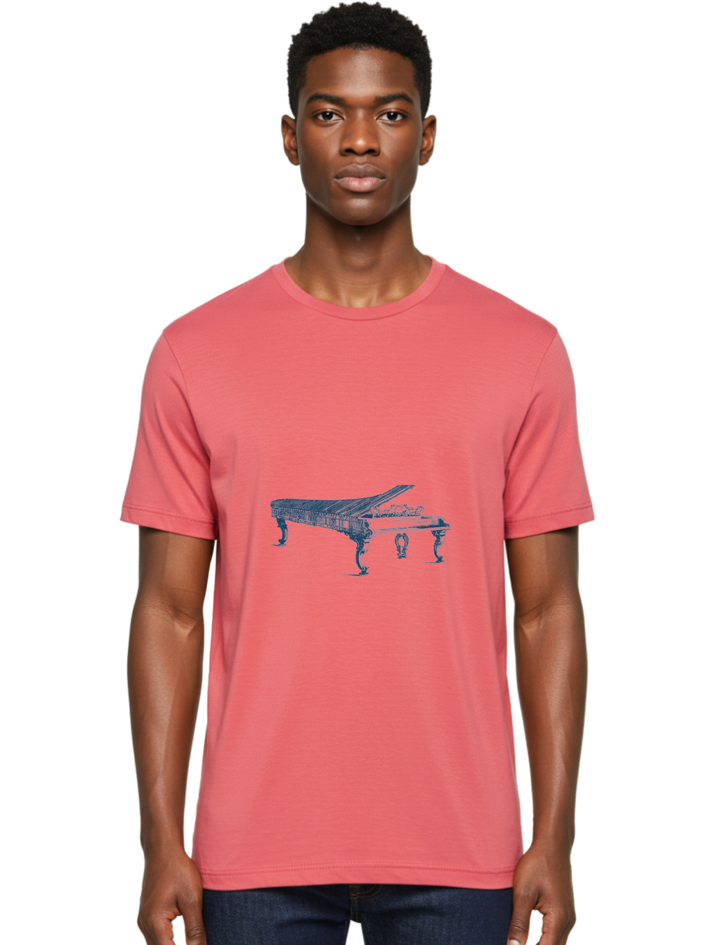 Classic Concert Piano Men'S Graphic Tee, 100% Cotton, Comfortable Casual Summer Wear, Machine Washable, Grand Piano, Musical Instrument, Ornate Design, Open Lid, Decorative Legs, Classical Music, Elegant Atmosphere, Sophisticated Decor Aae186