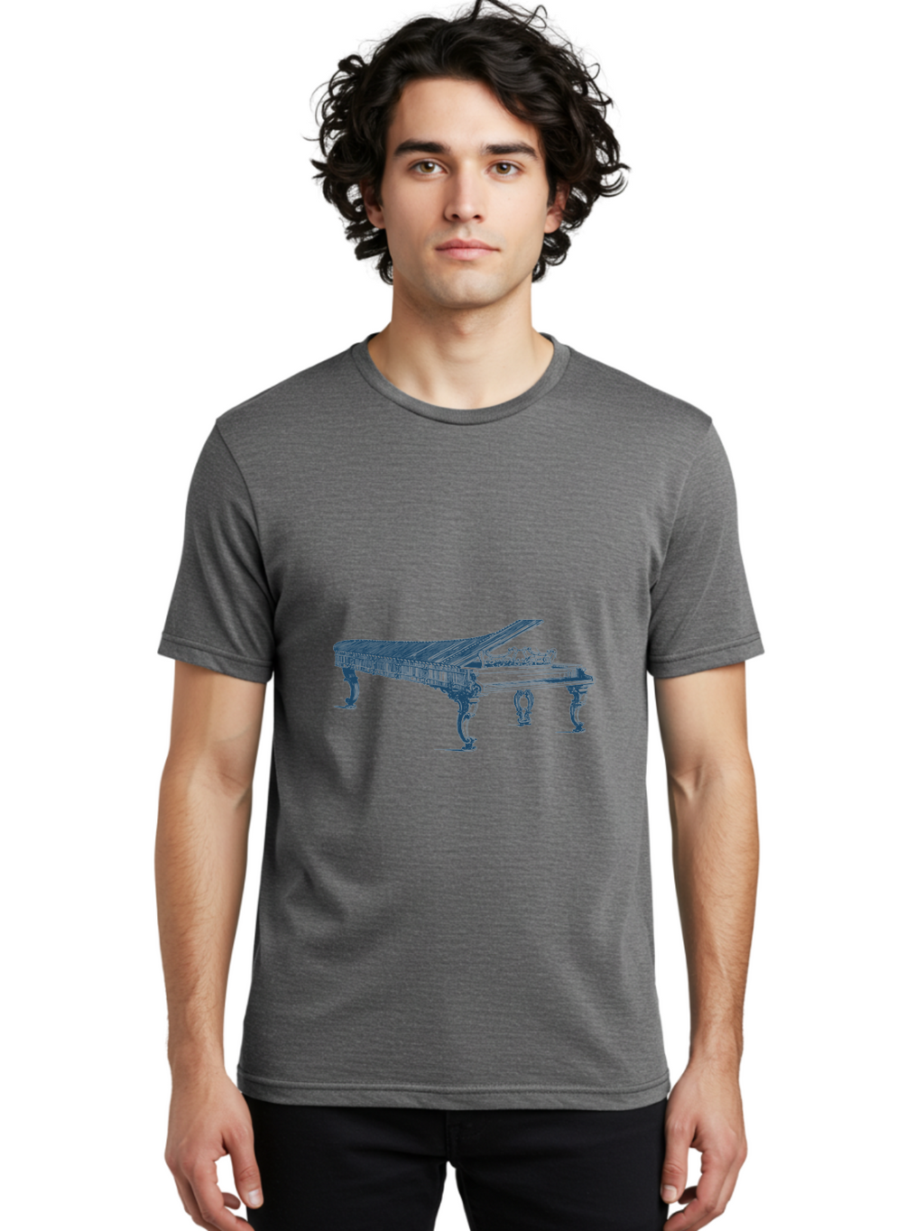Classic Concert Piano Men'S Graphic Tee, 100% Cotton, Comfortable Casual Summer Wear, Machine Washable, Grand Piano, Musical Instrument, Ornate Design, Open Lid, Decorative Legs, Classical Music, Elegant Atmosphere, Sophisticated Decor Aae186