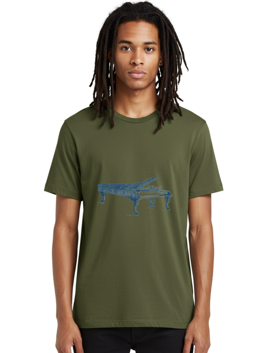 Classic Concert Piano Men'S Graphic Tee, 100% Cotton, Comfortable Casual Summer Wear, Machine Washable, Grand Piano, Musical Instrument, Ornate Design, Open Lid, Decorative Legs, Classical Music, Elegant Atmosphere, Sophisticated Decor Aae186