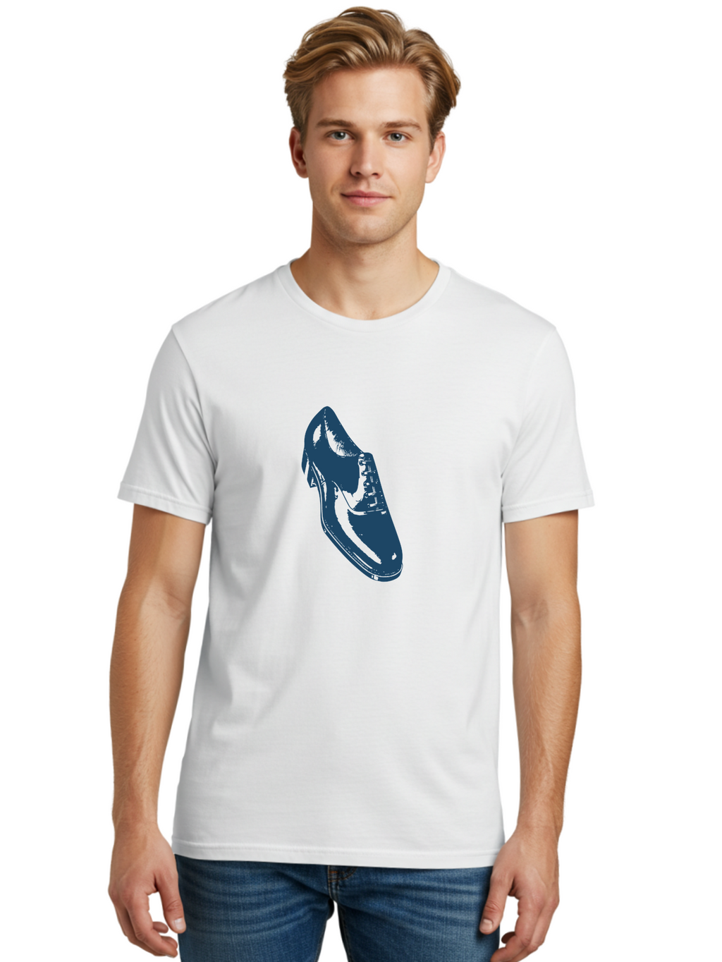 Classic Oxford Dress Shoe Men'S Graphic Tee, 100% Cotton, Comfortable Casual Summer Wear, Machine Washable, Blue Shoe, Footwear Fashion, Shoe Design, Minimalist Style, Modern Footwear, Sleek Design, Casual Wear Aae189