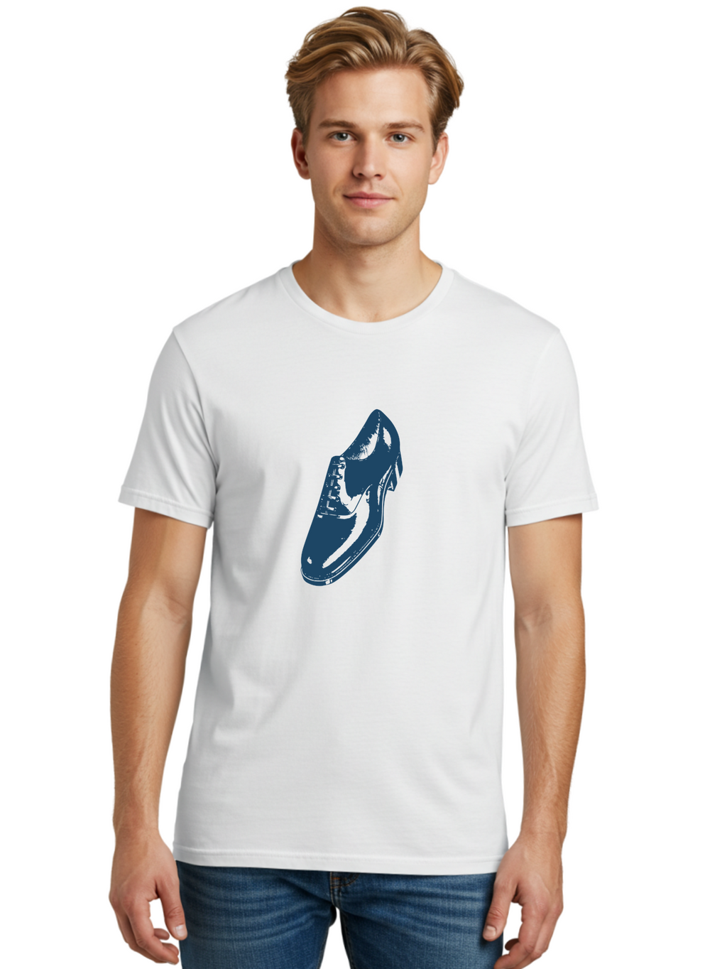 Classic Oxford Dress Shoe 2 Men'S Graphic Tee, 100% Cotton, Comfortable Casual Summer Wear, Machine Washable, Blue Shoes, Athletic Footwear, Sneaker Design, Fashion Accessory, Modern Style, Minimalist Graphic, Streetwear, Casual Wear Aae190