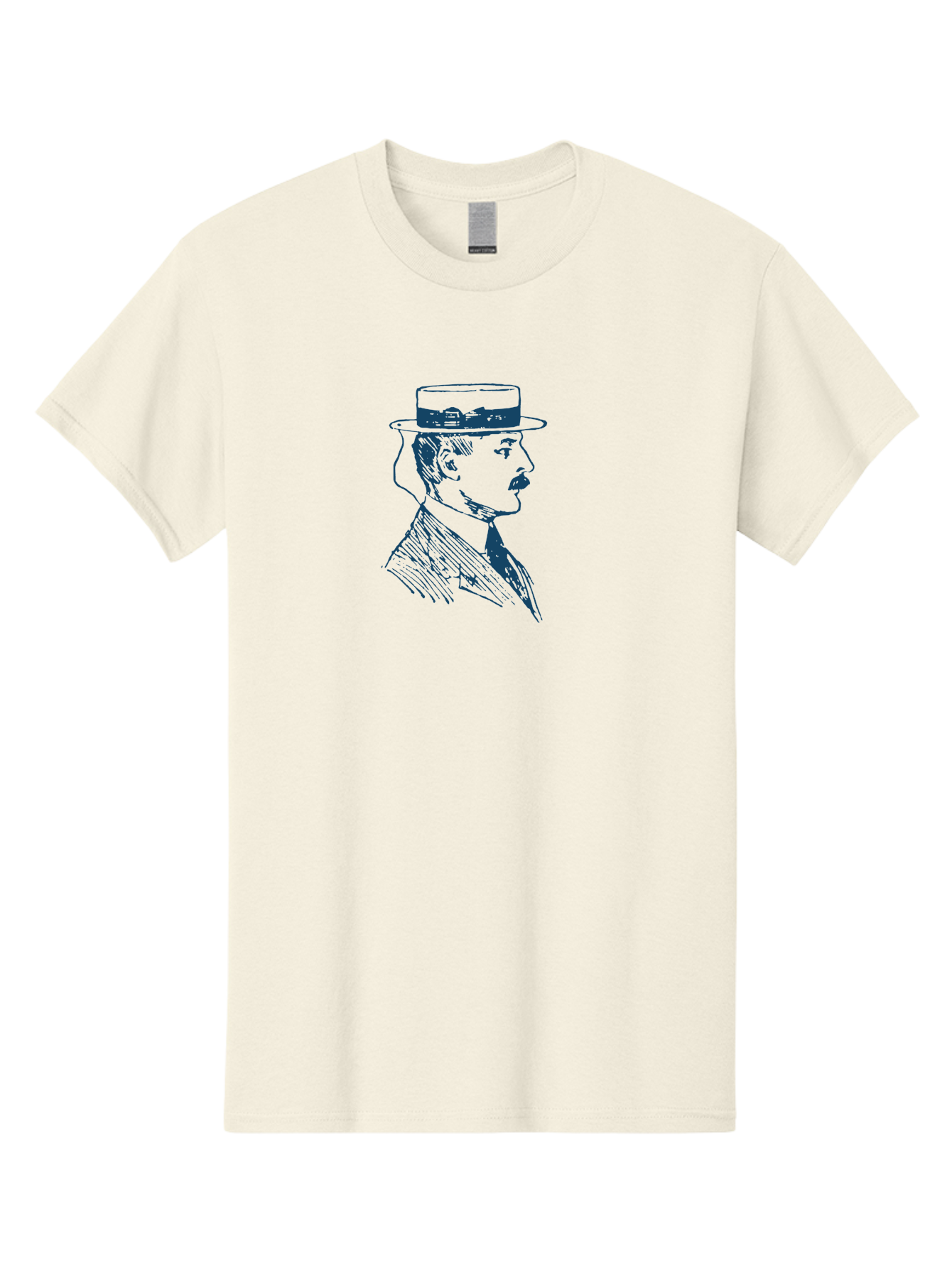 Classic Retro Male Men'S Graphic Tee, 100% Cotton, Comfortable Casual Summer Wear, Machine Washable, Vintage Gentleman, Classic Style, Formal Wear, Elegant Attire, Refined Features, Sophisticated Look, Mustachioed Man, Hat And Tie, Aae192