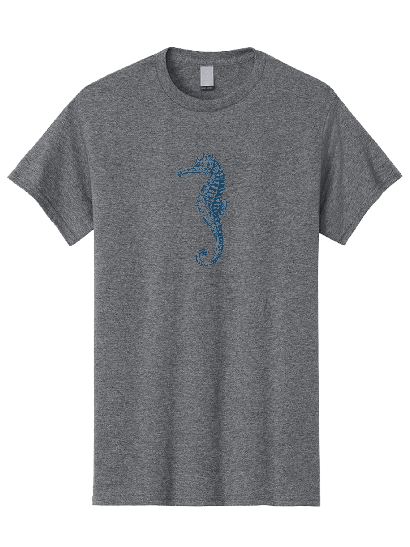 Classic Seahorse Men'S Graphic Tee, 100% Cotton, Comfortable Casual Summer Wear, Machine Washable, Seahorse, Ocean Creature, Marine Life, Underwater World, Blue Illustration, Detailed Artwork, Wildlife, Majestic Animal, Oceanic Beauty, Aae193