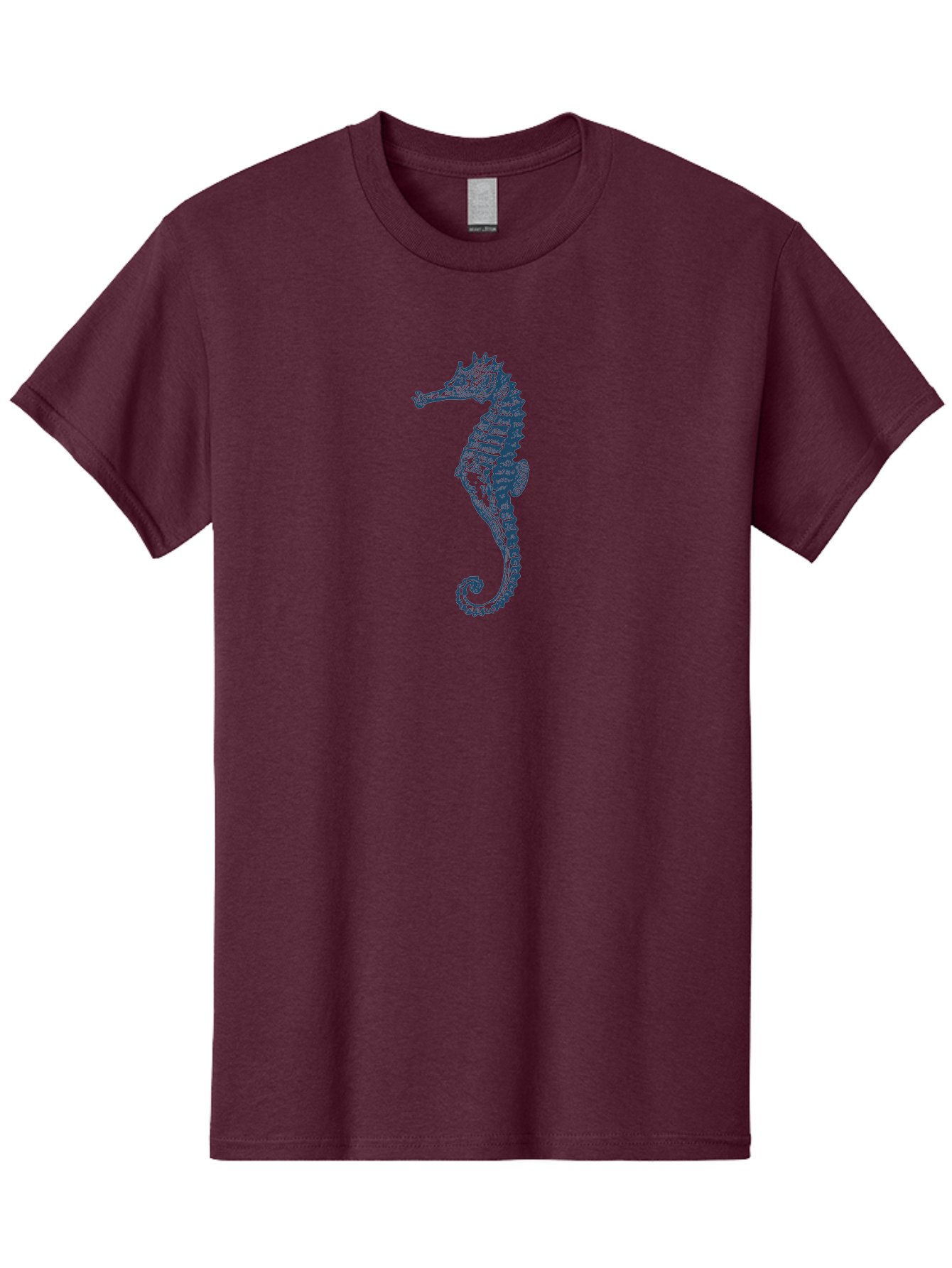 Classic Seahorse Men'S Graphic Tee, 100% Cotton, Comfortable Casual Summer Wear, Machine Washable, Seahorse, Ocean Creature, Marine Life, Underwater World, Blue Illustration, Detailed Artwork, Wildlife, Majestic Animal, Oceanic Beauty, Aae193