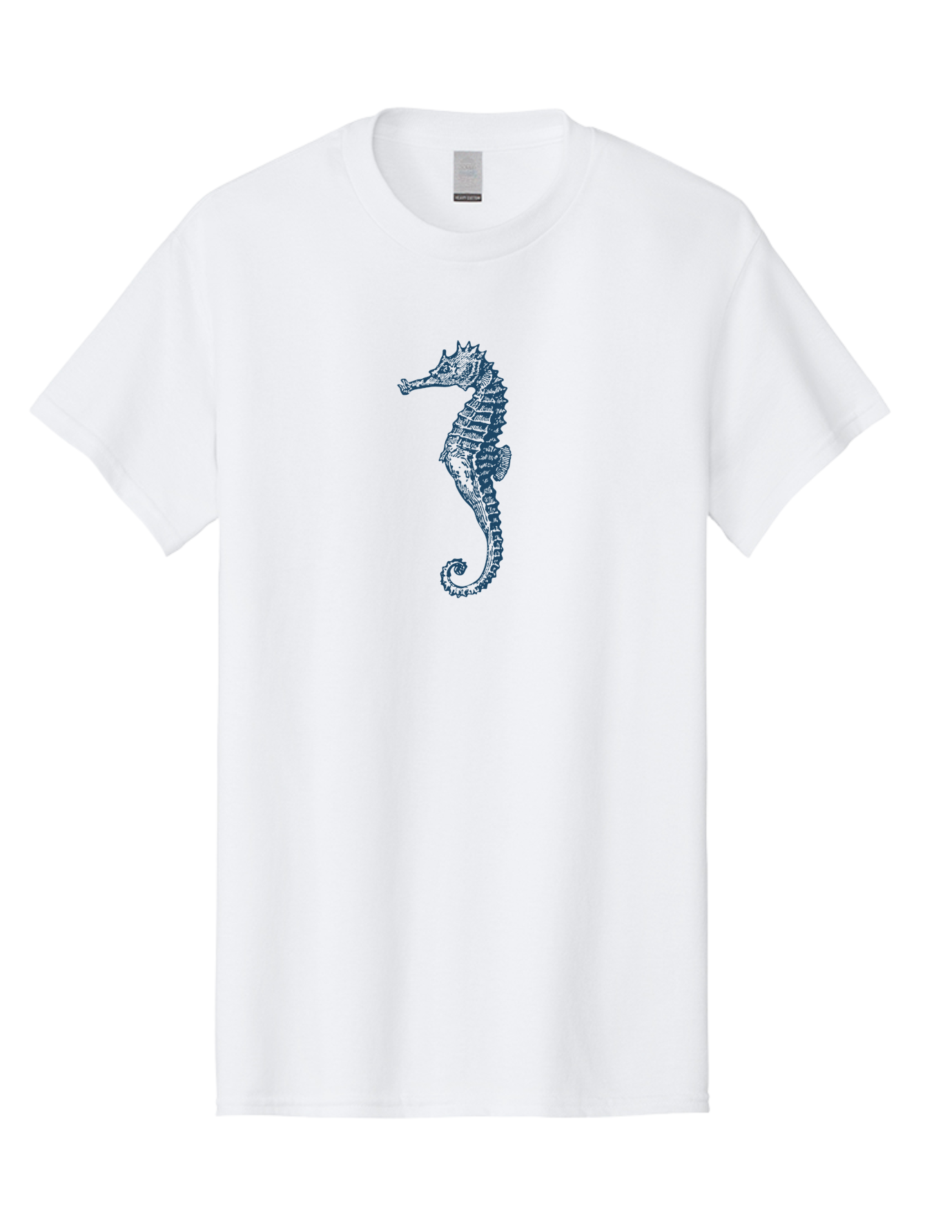 Classic Seahorse Men'S Graphic Tee, 100% Cotton, Comfortable Casual Summer Wear, Machine Washable, Seahorse, Ocean Creature, Marine Life, Underwater World, Blue Illustration, Detailed Artwork, Wildlife, Majestic Animal, Oceanic Beauty, Aae193