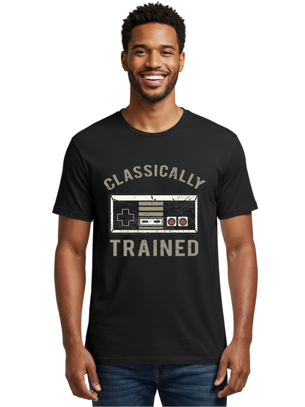 Classically Trained Distressed -Men Men'S Graphic Tee, 100% Cotton, Comfortable Casual Summer Wear, Machine Washable, Retro Video Game Controller, Vintage Gaming, Classic Games, Nostalgic Design, Retro Aesthetic, Gaming Nostalgia, Aae194