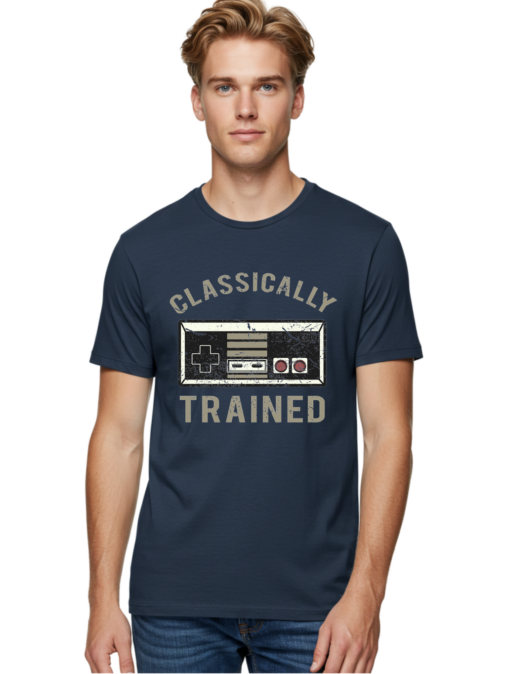 Classically Trained Distressed -Men Men'S Graphic Tee, 100% Cotton, Comfortable Casual Summer Wear, Machine Washable, Retro Video Game Controller, Vintage Gaming, Classic Games, Nostalgic Design, Retro Aesthetic, Gaming Nostalgia, Aae194
