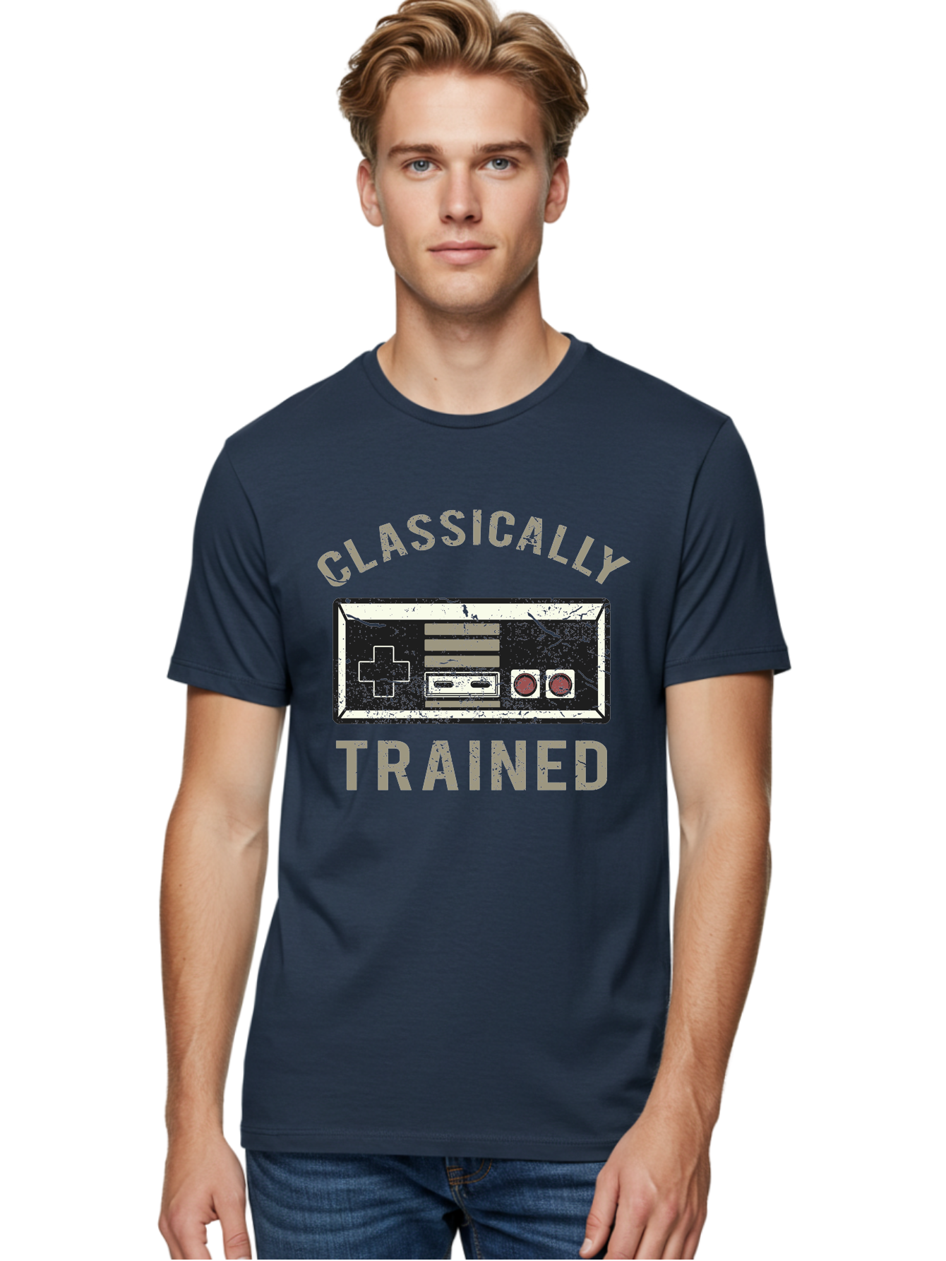 Classically Trained Distressed -Men Men'S Graphic Tee, 100% Cotton, Comfortable Casual Summer Wear, Machine Washable, Retro Video Game Controller, Vintage Gaming, Classic Games, Nostalgic Design, Retro Aesthetic, Gaming Nostalgia, Aae194