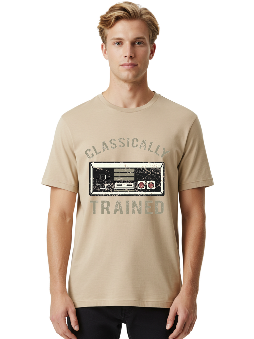 Classically Trained Distressed -Men Men'S Graphic Tee, 100% Cotton, Comfortable Casual Summer Wear, Machine Washable, Retro Video Game Controller, Vintage Gaming, Classic Games, Nostalgic Design, Retro Aesthetic, Gaming Nostalgia, Aae194