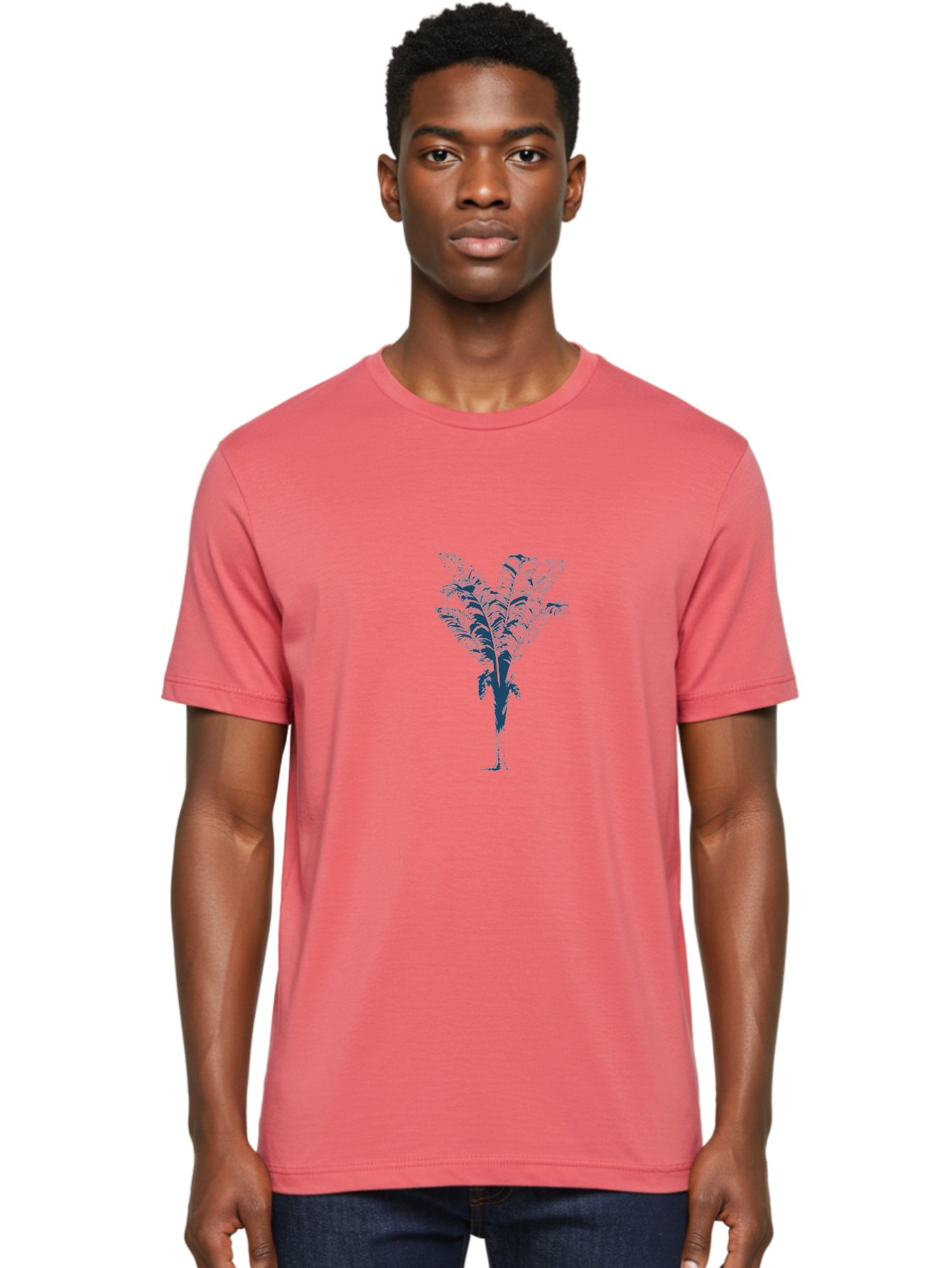 Coastal Palm Men'S Graphic Tee, 100% Cotton, Comfortable Casual Summer Wear, Machine Washable, Palm Tree Illustration, Tropical Plant, Exotic Foliage, Minimalist Design, Blue And Green Hues, Digital Artwork, Modern Graphics Aae197