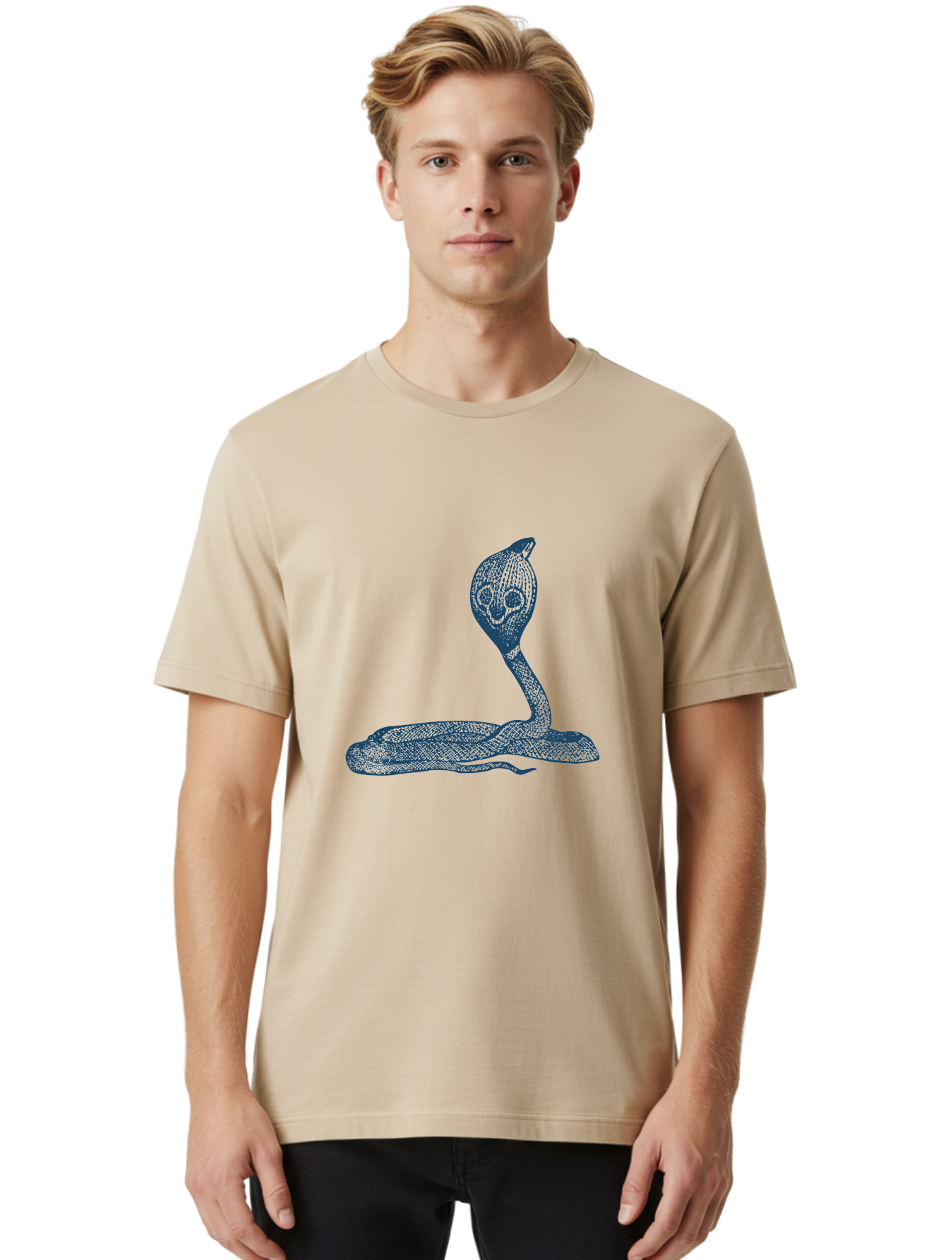 Cobra Ritual Men'S Graphic Tee, 100% Cotton, Comfortable Casual Summer Wear, Machine Washable, Snake With Skull Head, Cobra Art, Reptile Illustration, Coiled Serpent, Danger Sign, Pointy Fangs Aae198