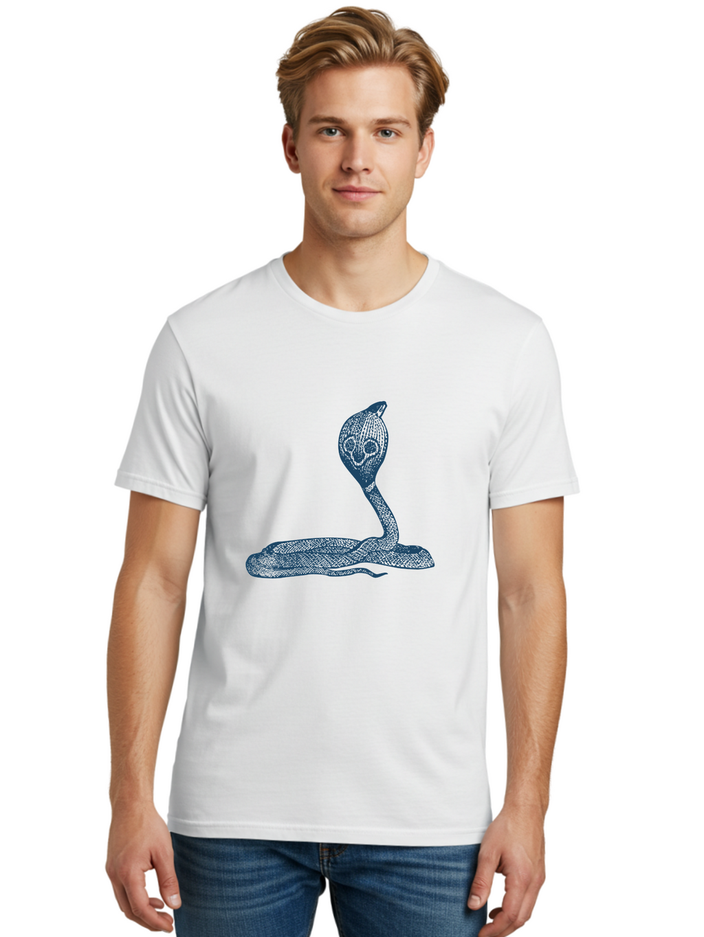Cobra Ritual Men'S Graphic Tee, 100% Cotton, Comfortable Casual Summer Wear, Machine Washable, Snake With Skull Head, Cobra Art, Reptile Illustration, Coiled Serpent, Danger Sign, Pointy Fangs Aae198