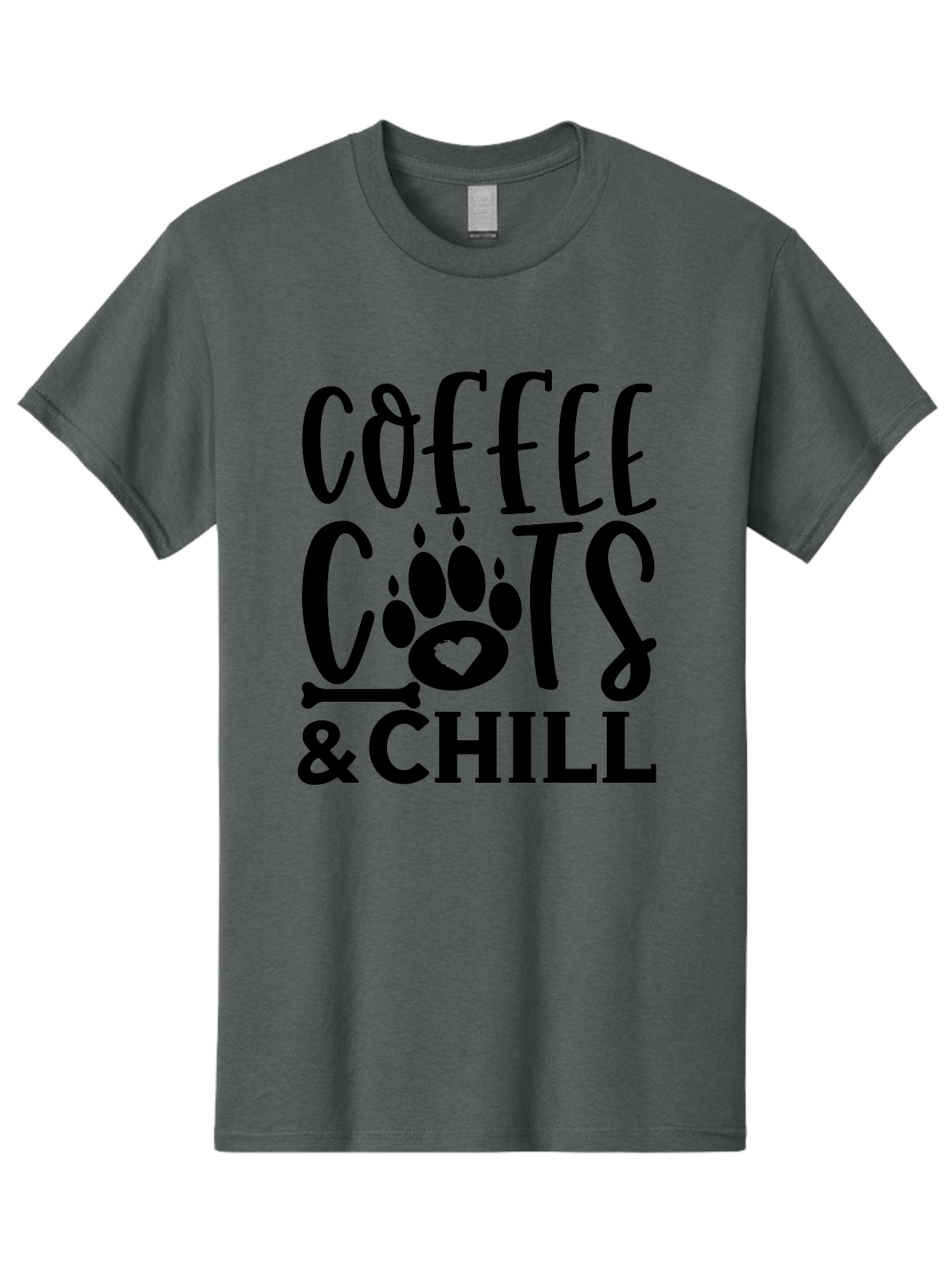 Coffee Cats And Chill Men'S Graphic Tee, 100% Cotton, Comfortable Casual Summer Wear, Machine Washable, Coffee Lovers, Cat Mom, Cat Dad, Dog Lovers, Bone Design, Paw Print, Relaxed Vibe, Chill Atmosphere, Funny Quote, Typography, Pet Owners Aae199