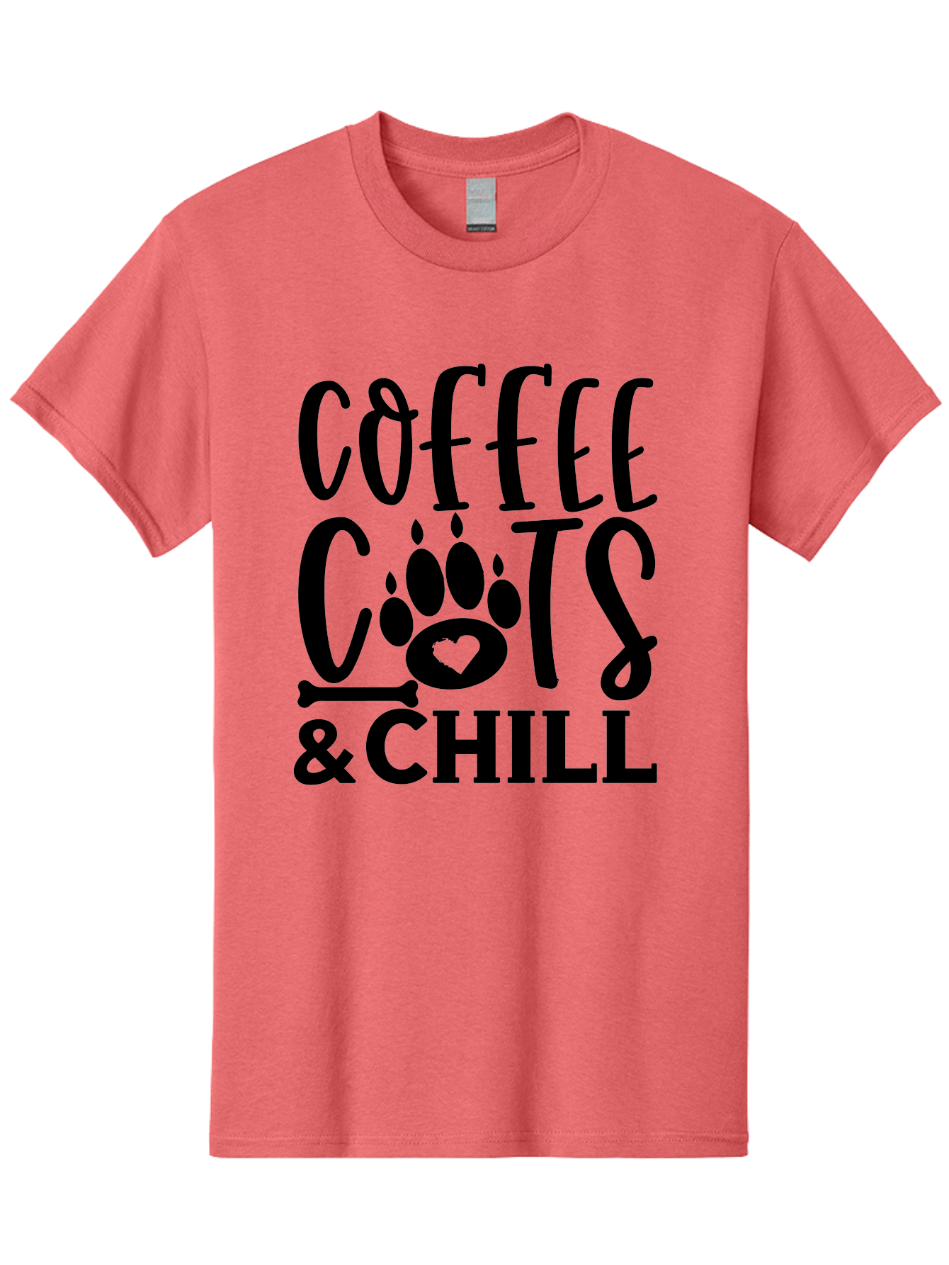 Coffee Cats And Chill Men'S Graphic Tee, 100% Cotton, Comfortable Casual Summer Wear, Machine Washable, Coffee Lovers, Cat Mom, Cat Dad, Dog Lovers, Bone Design, Paw Print, Relaxed Vibe, Chill Atmosphere, Funny Quote, Typography, Pet Owners Aae199