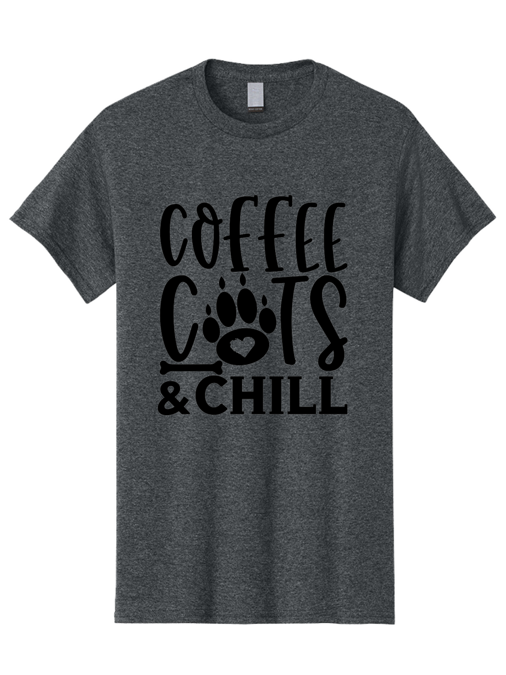Coffee Cats And Chill Men'S Graphic Tee, 100% Cotton, Comfortable Casual Summer Wear, Machine Washable, Coffee Lovers, Cat Mom, Cat Dad, Dog Lovers, Bone Design, Paw Print, Relaxed Vibe, Chill Atmosphere, Funny Quote, Typography, Pet Owners Aae199