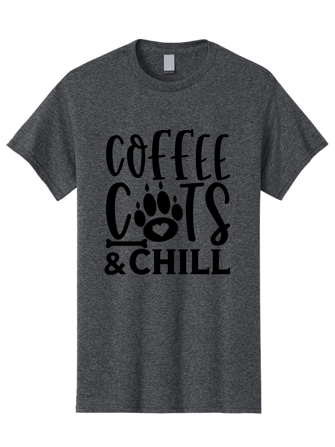 Coffee Cats And Chill Men'S Graphic Tee, 100% Cotton, Comfortable Casual Summer Wear, Machine Washable, Coffee Lovers, Cat Mom, Cat Dad, Dog Lovers, Bone Design, Paw Print, Relaxed Vibe, Chill Atmosphere, Funny Quote, Typography, Pet Owners Aae199