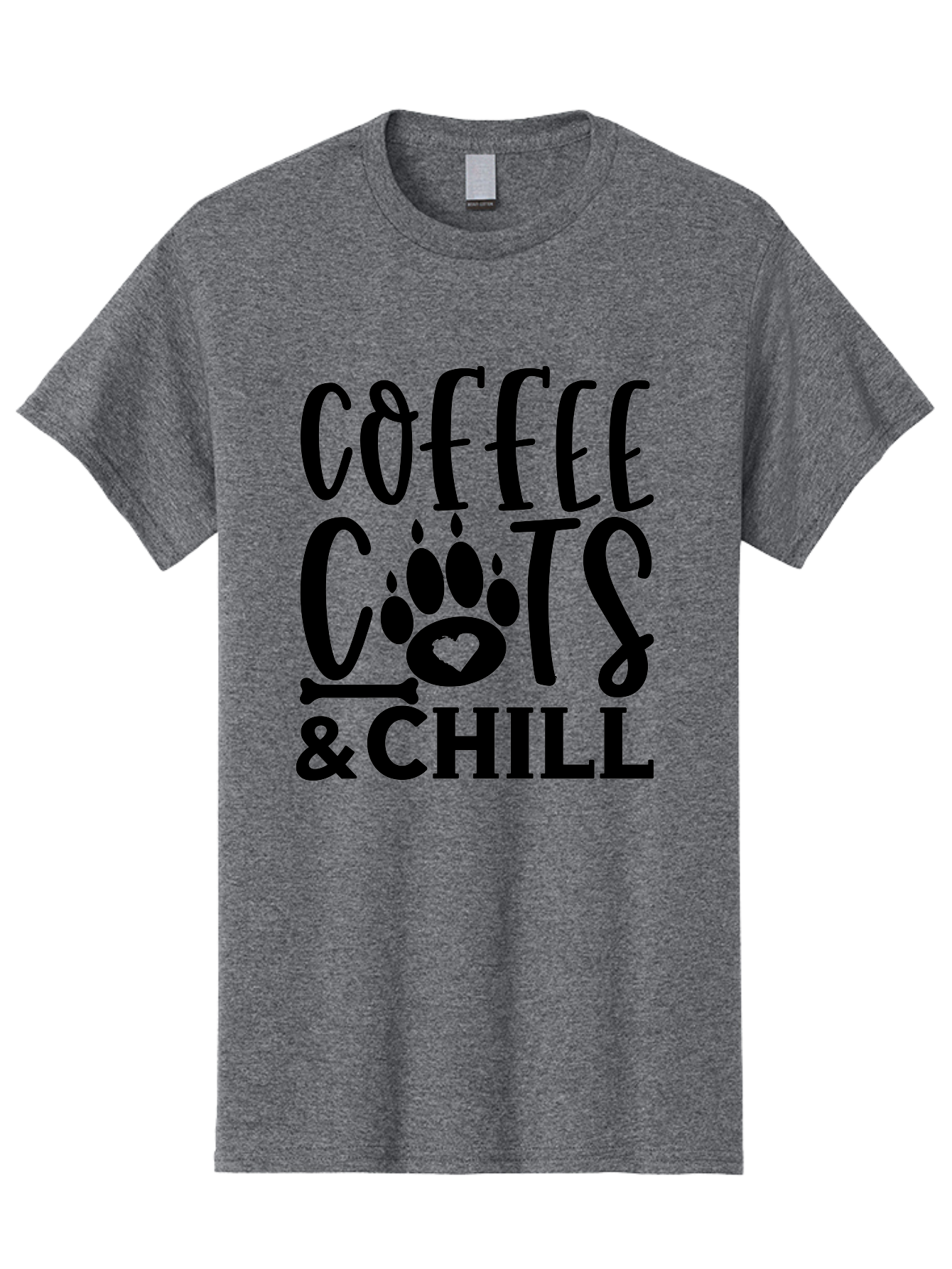 Coffee Cats And Chill Men'S Graphic Tee, 100% Cotton, Comfortable Casual Summer Wear, Machine Washable, Coffee Lovers, Cat Mom, Cat Dad, Dog Lovers, Bone Design, Paw Print, Relaxed Vibe, Chill Atmosphere, Funny Quote, Typography, Pet Owners Aae199