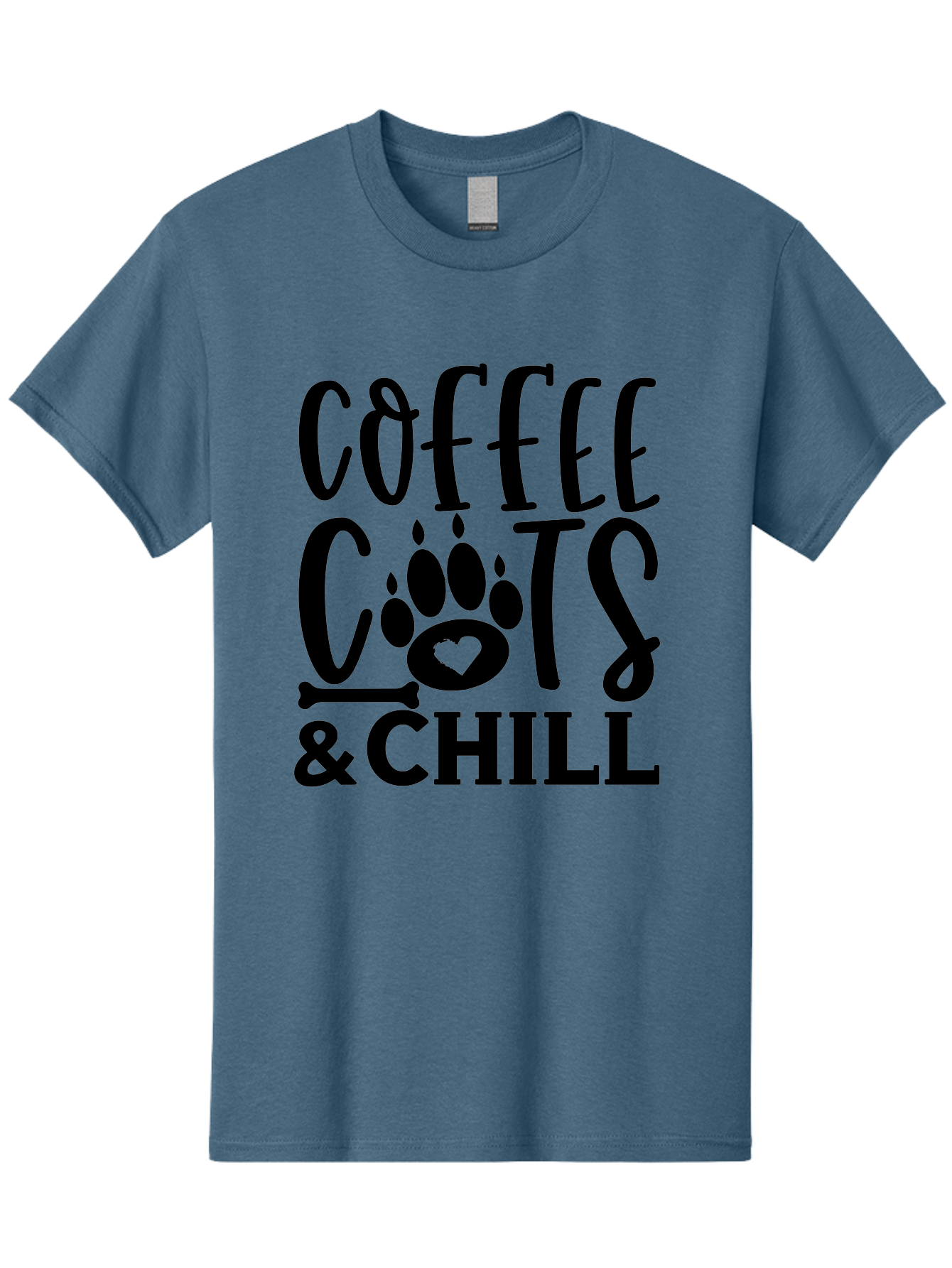 Coffee Cats And Chill Men'S Graphic Tee, 100% Cotton, Comfortable Casual Summer Wear, Machine Washable, Coffee Lovers, Cat Mom, Cat Dad, Dog Lovers, Bone Design, Paw Print, Relaxed Vibe, Chill Atmosphere, Funny Quote, Typography, Pet Owners Aae199