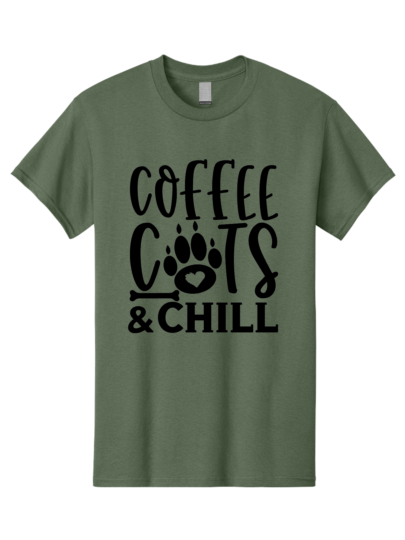 Coffee Cats And Chill Men'S Graphic Tee, 100% Cotton, Comfortable Casual Summer Wear, Machine Washable, Coffee Lovers, Cat Mom, Cat Dad, Dog Lovers, Bone Design, Paw Print, Relaxed Vibe, Chill Atmosphere, Funny Quote, Typography, Pet Owners Aae199
