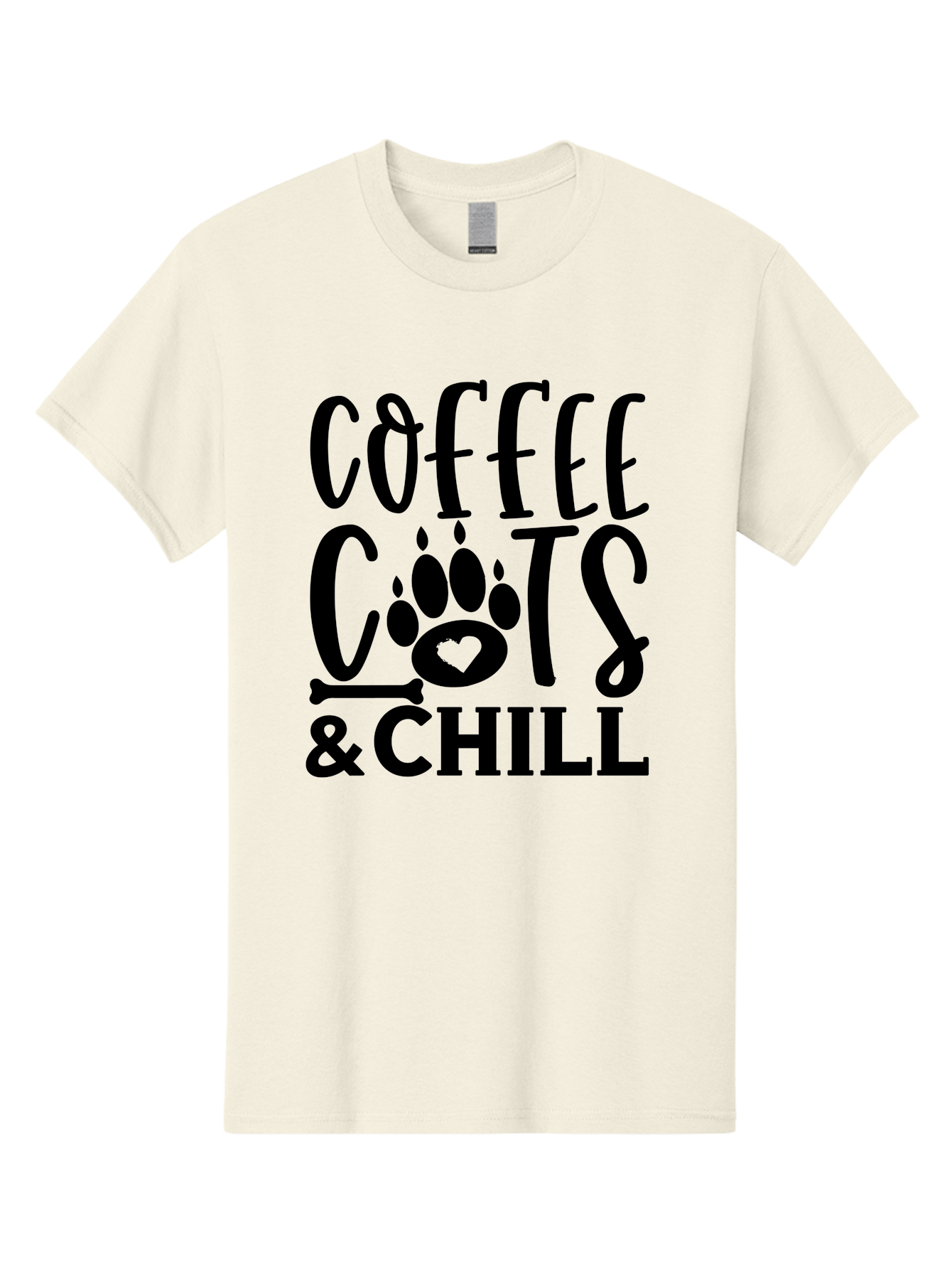 Coffee Cats And Chill Men'S Graphic Tee, 100% Cotton, Comfortable Casual Summer Wear, Machine Washable, Coffee Lovers, Cat Mom, Cat Dad, Dog Lovers, Bone Design, Paw Print, Relaxed Vibe, Chill Atmosphere, Funny Quote, Typography, Pet Owners Aae199