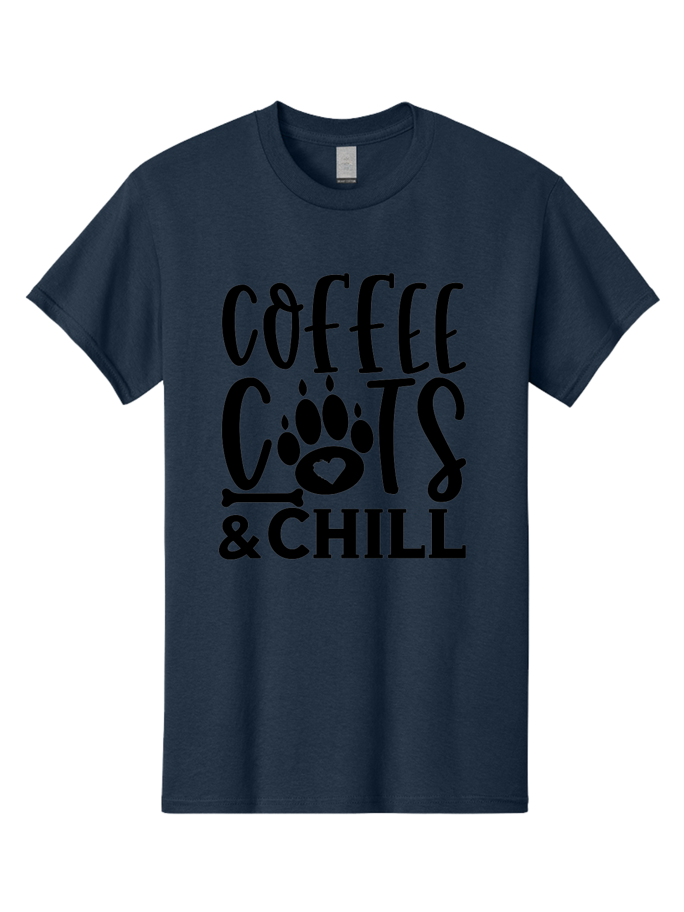 Coffee Cats And Chill Men'S Graphic Tee, 100% Cotton, Comfortable Casual Summer Wear, Machine Washable, Coffee Lovers, Cat Mom, Cat Dad, Dog Lovers, Bone Design, Paw Print, Relaxed Vibe, Chill Atmosphere, Funny Quote, Typography, Pet Owners Aae199
