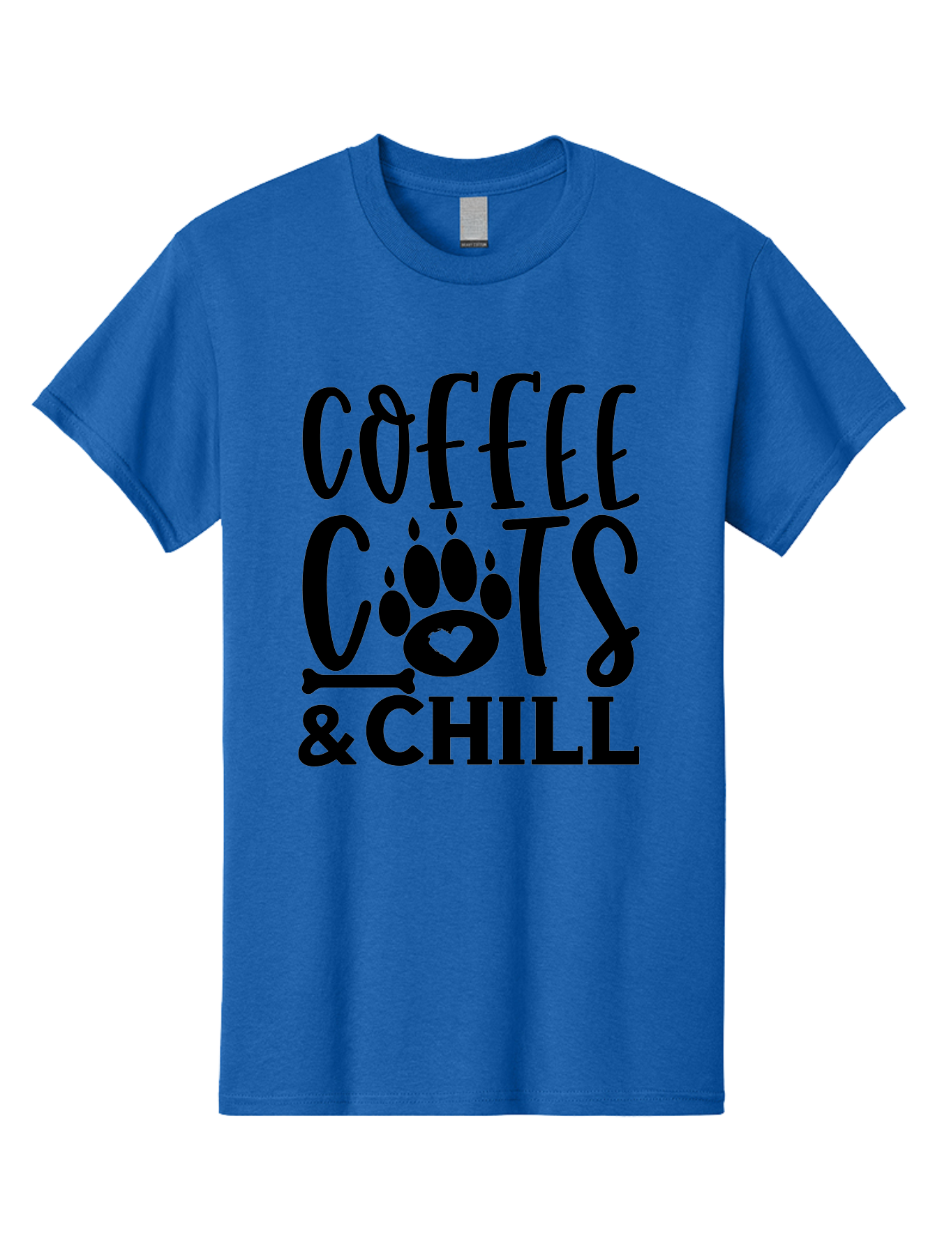 Coffee Cats And Chill Men'S Graphic Tee, 100% Cotton, Comfortable Casual Summer Wear, Machine Washable, Coffee Lovers, Cat Mom, Cat Dad, Dog Lovers, Bone Design, Paw Print, Relaxed Vibe, Chill Atmosphere, Funny Quote, Typography, Pet Owners Aae199
