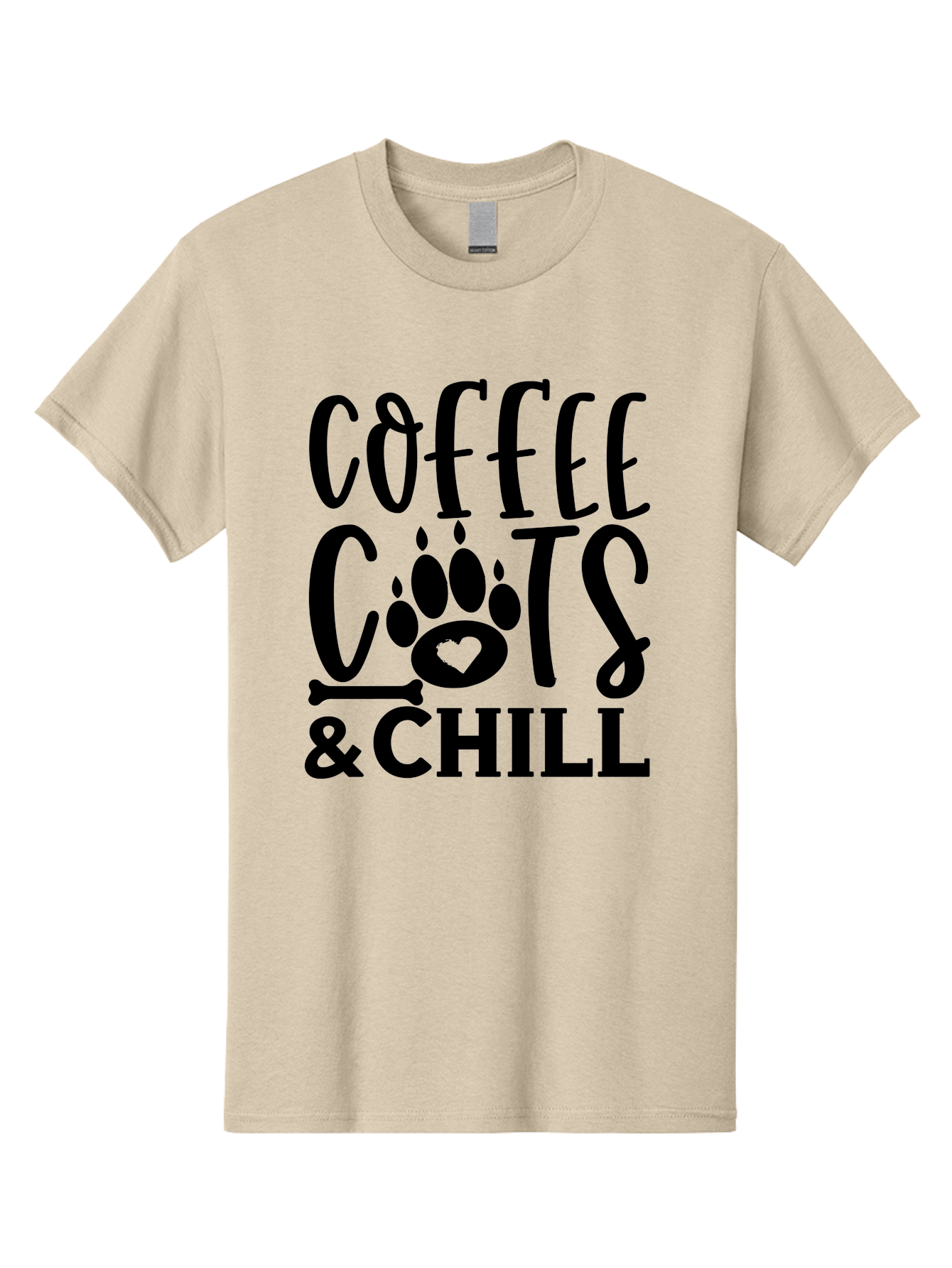Coffee Cats And Chill Men'S Graphic Tee, 100% Cotton, Comfortable Casual Summer Wear, Machine Washable, Coffee Lovers, Cat Mom, Cat Dad, Dog Lovers, Bone Design, Paw Print, Relaxed Vibe, Chill Atmosphere, Funny Quote, Typography, Pet Owners Aae199