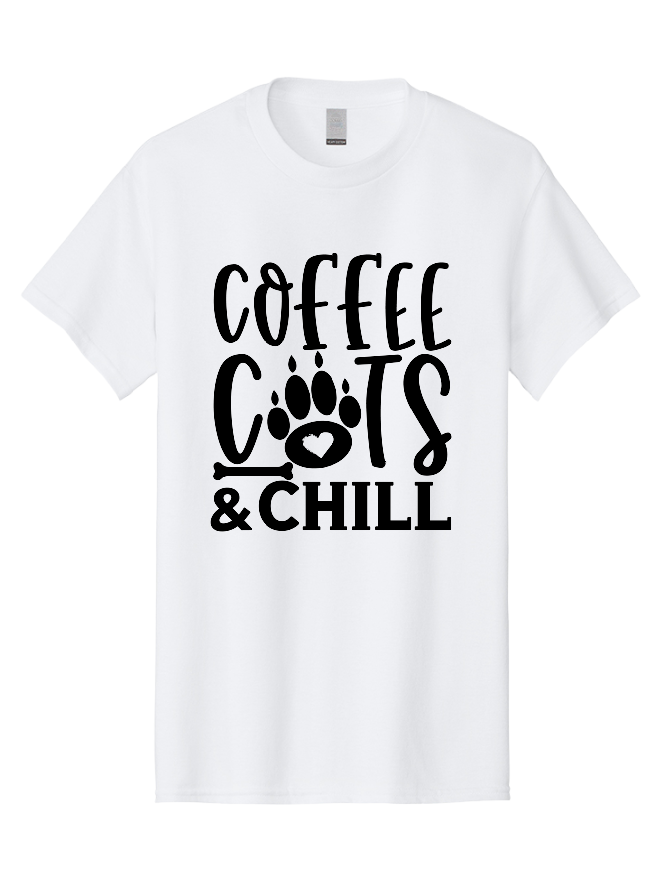 Coffee Cats And Chill Men'S Graphic Tee, 100% Cotton, Comfortable Casual Summer Wear, Machine Washable, Coffee Lovers, Cat Mom, Cat Dad, Dog Lovers, Bone Design, Paw Print, Relaxed Vibe, Chill Atmosphere, Funny Quote, Typography, Pet Owners Aae199
