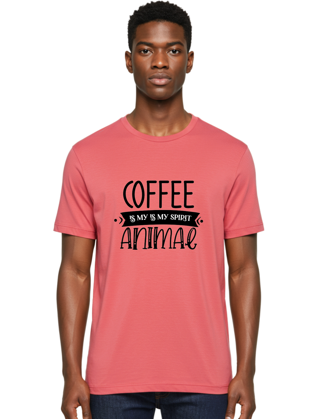 Coffee Is My Is My Spirit Animal Men'S Graphic Tee, 100% Cotton, Comfortable Casual Summer Wear, Machine Washable, Coffee Lover, Coffee Obsession, Spirit Animal, Quirky Humor, Typography Design, Coffee Culture, Funny Quote, Coffee Addiction, Aae201