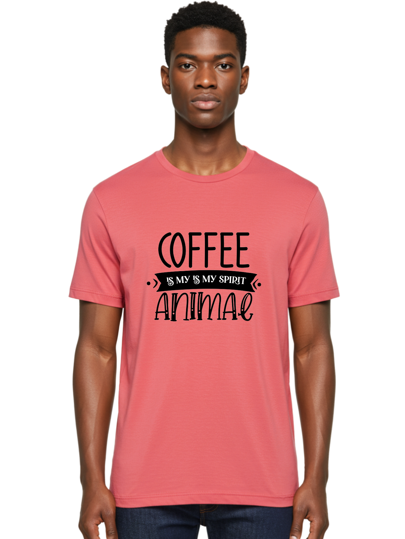 Coffee Is My Is My Spirit Animal Men'S Graphic Tee, 100% Cotton, Comfortable Casual Summer Wear, Machine Washable, Coffee Lover, Coffee Obsession, Spirit Animal, Quirky Humor, Typography Design, Coffee Culture, Funny Quote, Coffee Addiction, Aae201