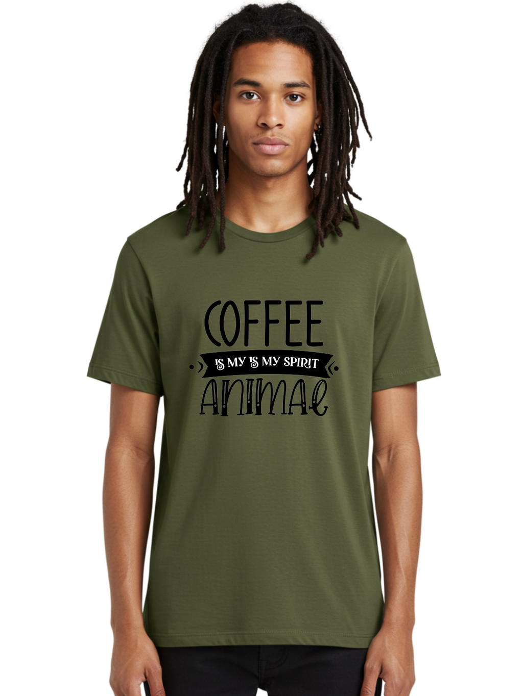Coffee Is My Is My Spirit Animal Men'S Graphic Tee, 100% Cotton, Comfortable Casual Summer Wear, Machine Washable, Coffee Lover, Coffee Obsession, Spirit Animal, Quirky Humor, Typography Design, Coffee Culture, Funny Quote, Coffee Addiction, Aae201