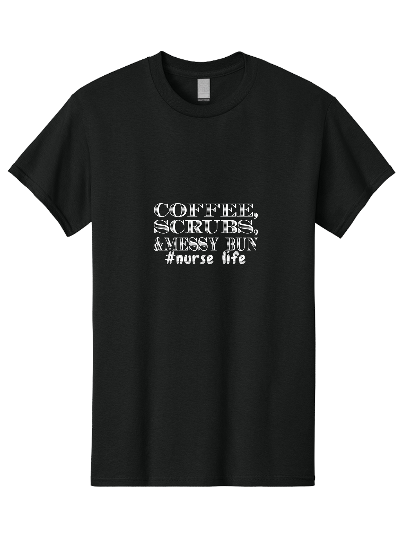 Coffee Scrubs &Messy Bun Men'S Graphic Tee, 100% Cotton, Comfortable Casual Summer Wear, Machine Washable, Nurse Life, Coffee Culture, Medical Profession, Healthcare Workers, Nursing Humor, Hospital Life, Medical Scrubs, Messy Bun Hairstyle Aae204