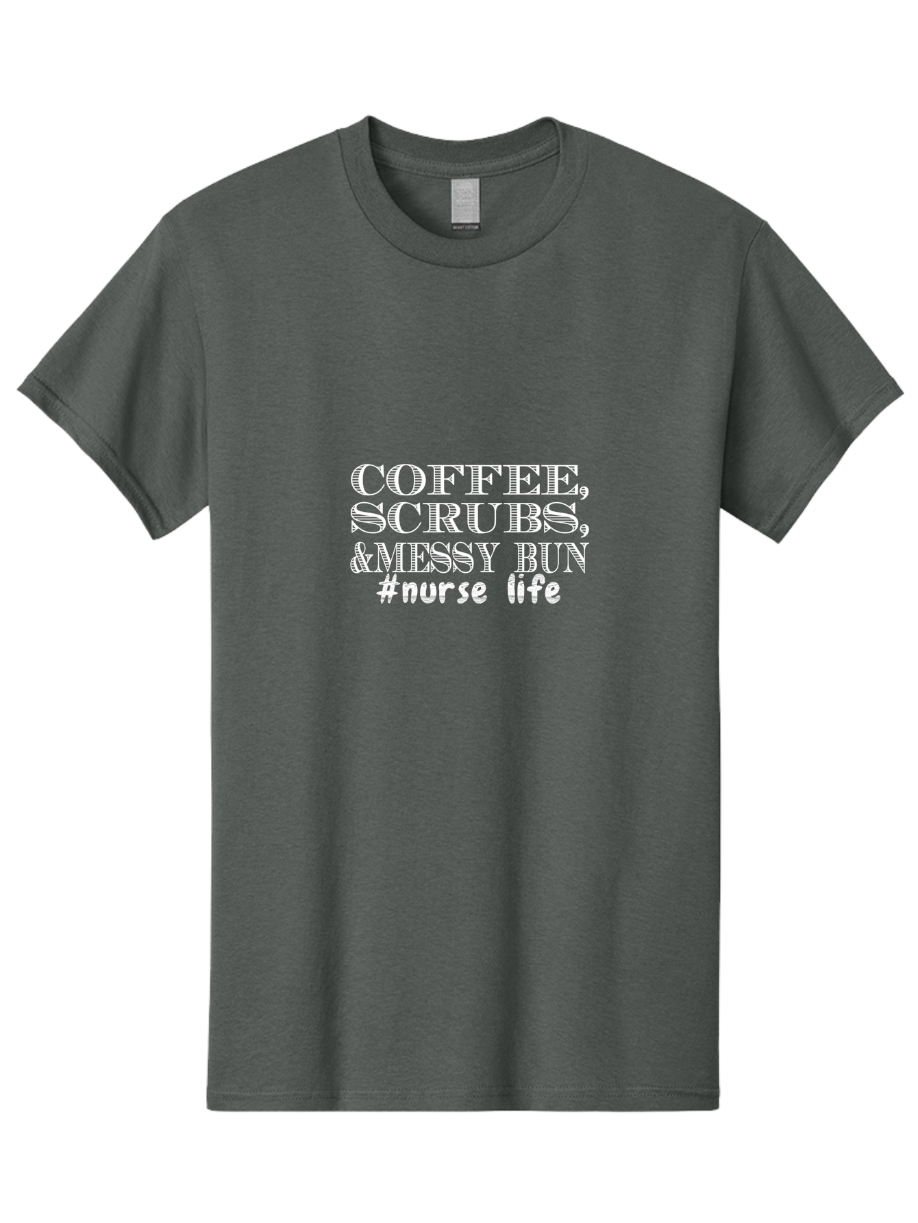 Coffee Scrubs &Messy Bun Men'S Graphic Tee, 100% Cotton, Comfortable Casual Summer Wear, Machine Washable, Nurse Life, Coffee Culture, Medical Profession, Healthcare Workers, Nursing Humor, Hospital Life, Medical Scrubs, Messy Bun Hairstyle Aae204