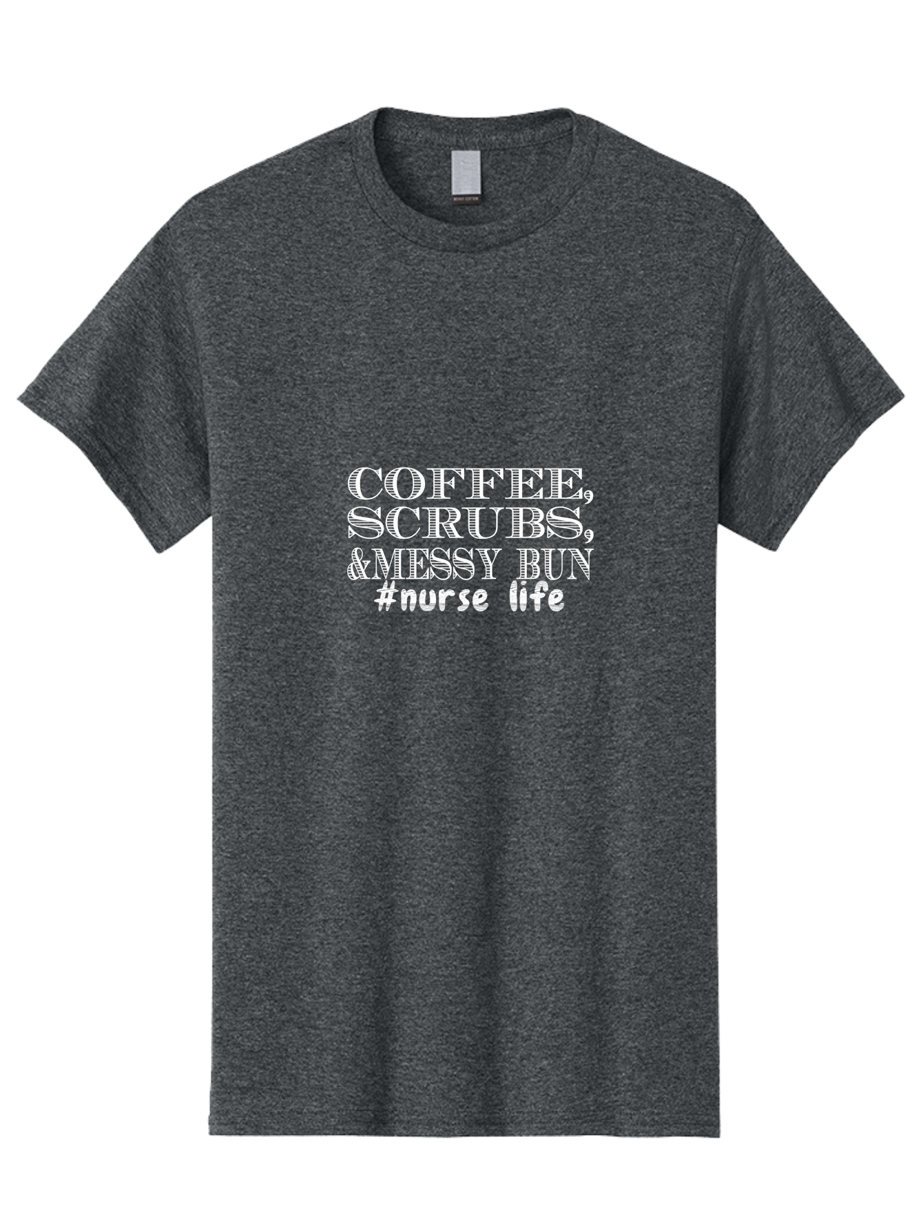Coffee Scrubs &Messy Bun Men'S Graphic Tee, 100% Cotton, Comfortable Casual Summer Wear, Machine Washable, Nurse Life, Coffee Culture, Medical Profession, Healthcare Workers, Nursing Humor, Hospital Life, Medical Scrubs, Messy Bun Hairstyle Aae204