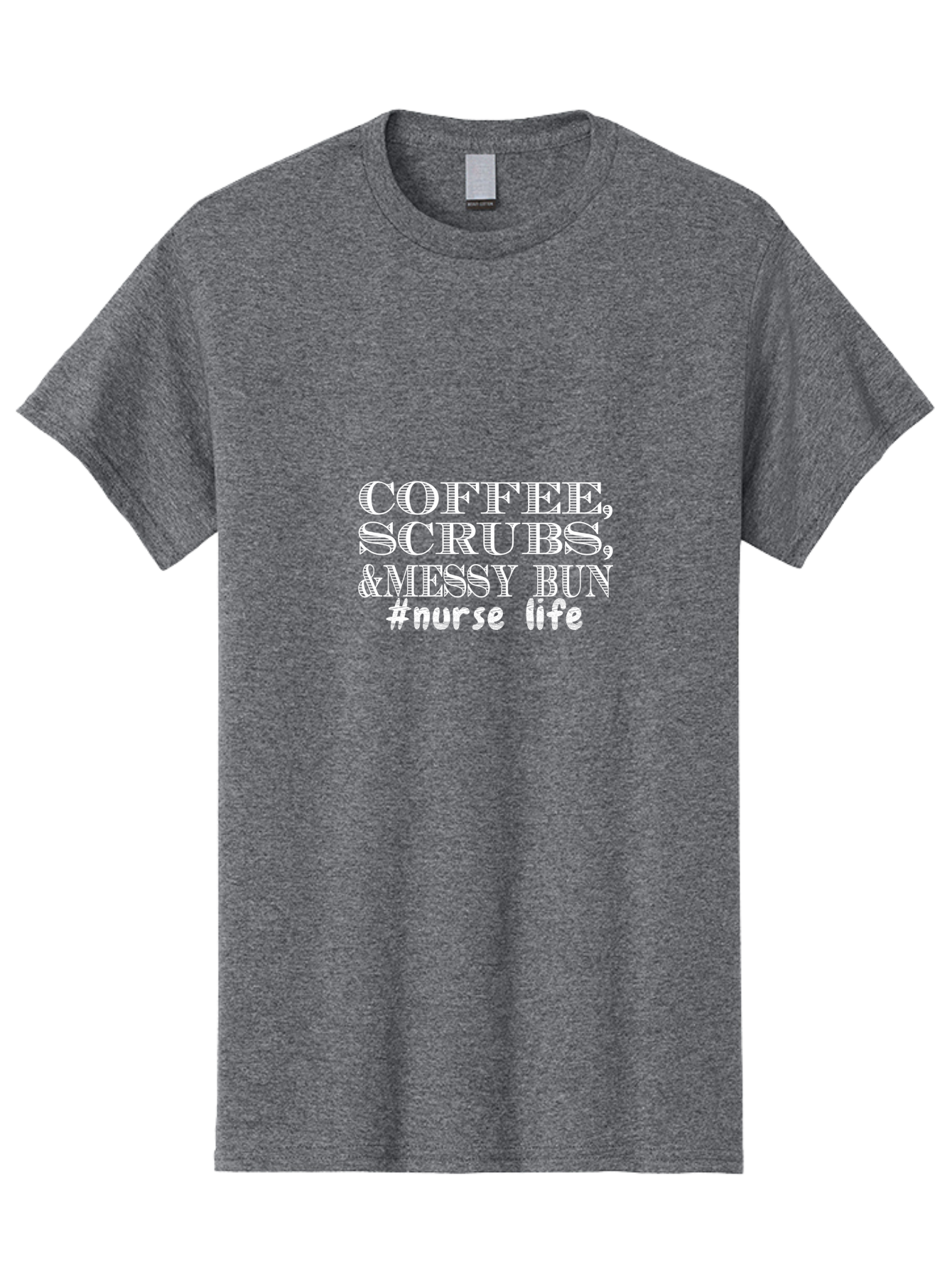 Coffee Scrubs &Messy Bun Men'S Graphic Tee, 100% Cotton, Comfortable Casual Summer Wear, Machine Washable, Nurse Life, Coffee Culture, Medical Profession, Healthcare Workers, Nursing Humor, Hospital Life, Medical Scrubs, Messy Bun Hairstyle Aae204