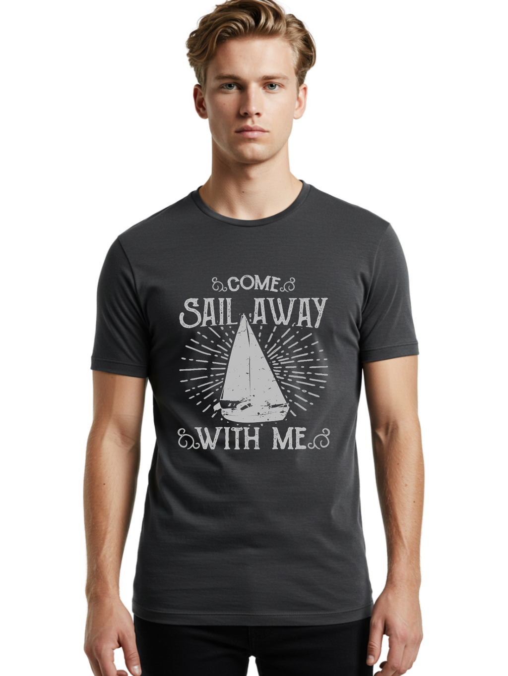 Come Sail Away -Women Men'S Graphic Tee, 100% Cotton, Comfortable Casual Summer Wear, Machine Washable, Sailboat Graphic, Nautical Theme, Inspirational Quote, Vintage Design, Sailing Adventure, Ocean Getaway, Relaxing Atmosphere, Retro Style Aae205