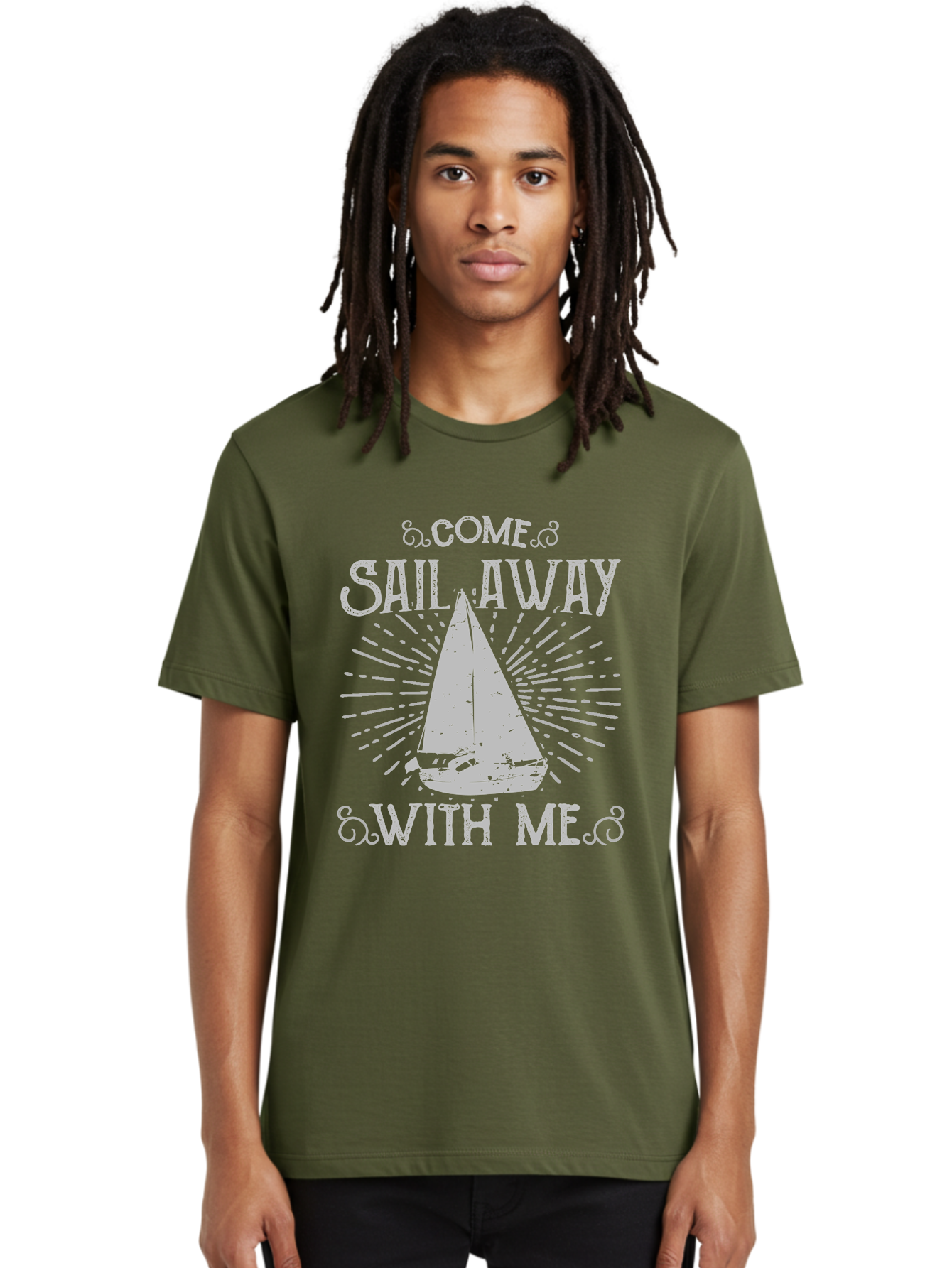 Come Sail Away -Women Men'S Graphic Tee, 100% Cotton, Comfortable Casual Summer Wear, Machine Washable, Sailboat Graphic, Nautical Theme, Inspirational Quote, Vintage Design, Sailing Adventure, Ocean Getaway, Relaxing Atmosphere, Retro Style Aae205