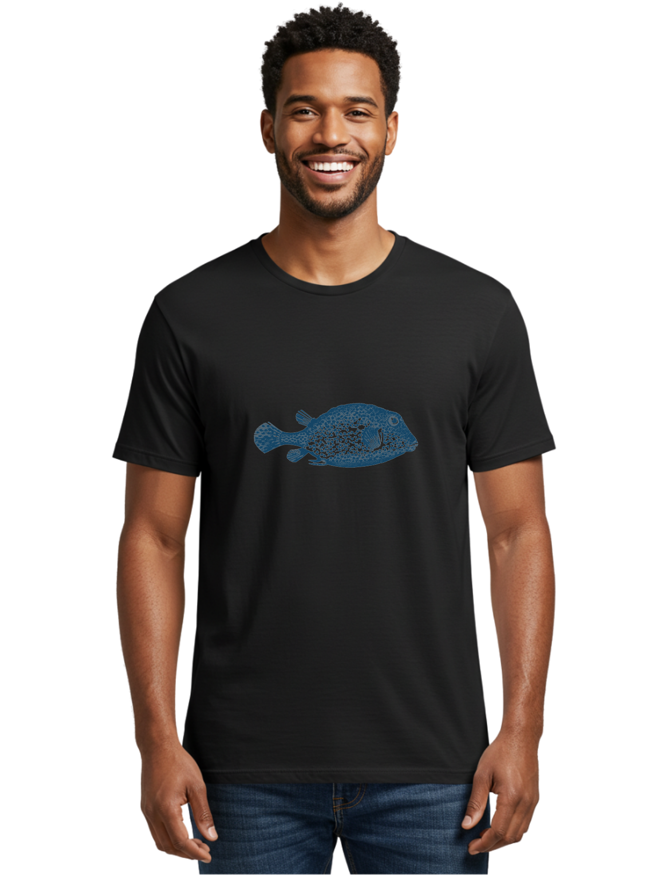 Cragfish Men'S Graphic Tee, 100% Cotton, Comfortable Casual Summer Wear, Machine Washable, Blue Fish, Spotted Fish, Marine Life, Ocean Creature, Fish Silhouette, Aquatic Animal, Underwater World, Wildlife Art, Fish Illustration Aae209