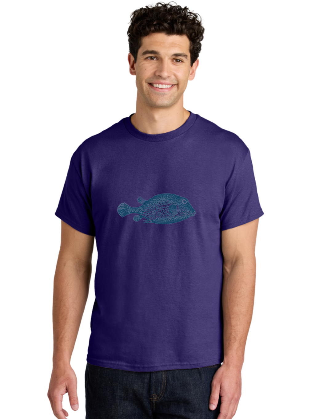 Cragfish Men'S Graphic Tee, 100% Cotton, Comfortable Casual Summer Wear, Machine Washable, Blue Fish, Spotted Fish, Marine Life, Ocean Creature, Fish Silhouette, Aquatic Animal, Underwater World, Wildlife Art, Fish Illustration Aae209