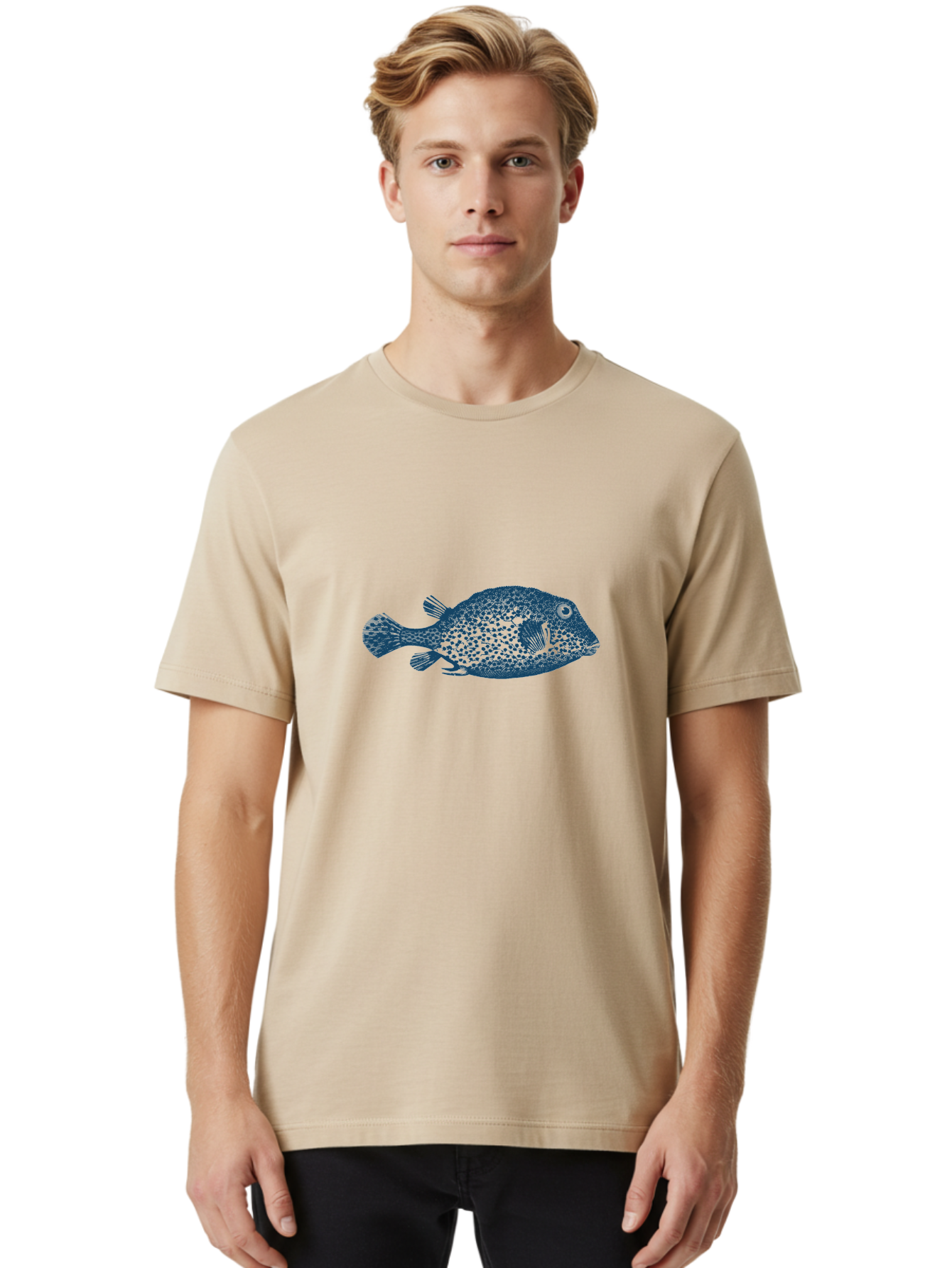 Cragfish Men'S Graphic Tee, 100% Cotton, Comfortable Casual Summer Wear, Machine Washable, Blue Fish, Spotted Fish, Marine Life, Ocean Creature, Fish Silhouette, Aquatic Animal, Underwater World, Wildlife Art, Fish Illustration Aae209