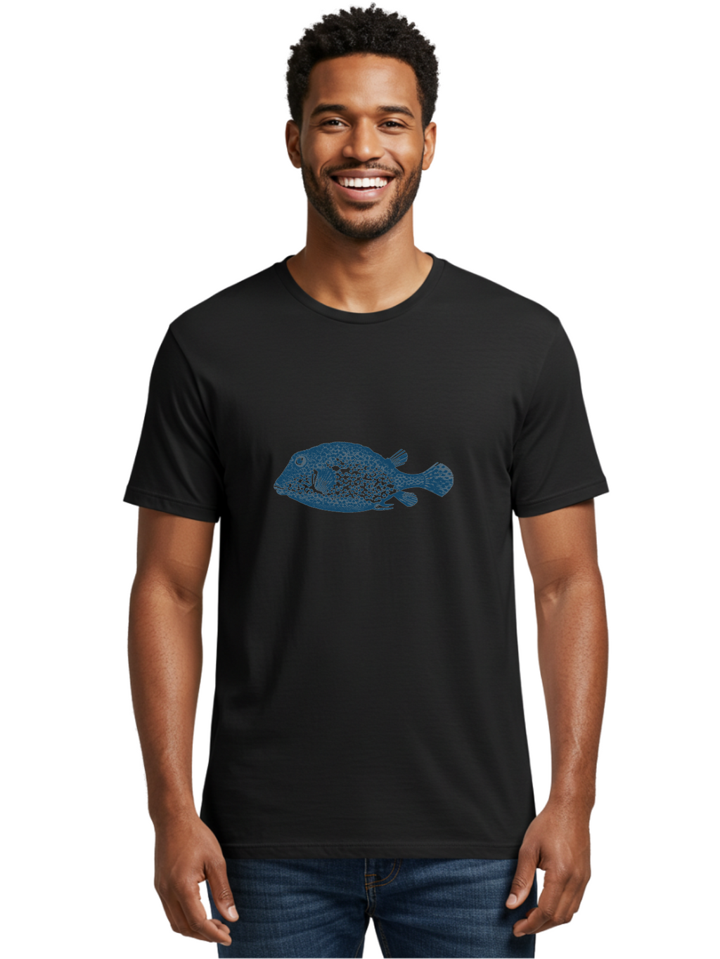 Cragfish 2 Men'S Graphic Tee, 100% Cotton, Comfortable Casual Summer Wear, Machine Washable, Stylized Fish, Blue Fish Graphic, Spotted Fish, Ocean Creature, Aquatic Life, Digital Art, Marine Animal Aae210