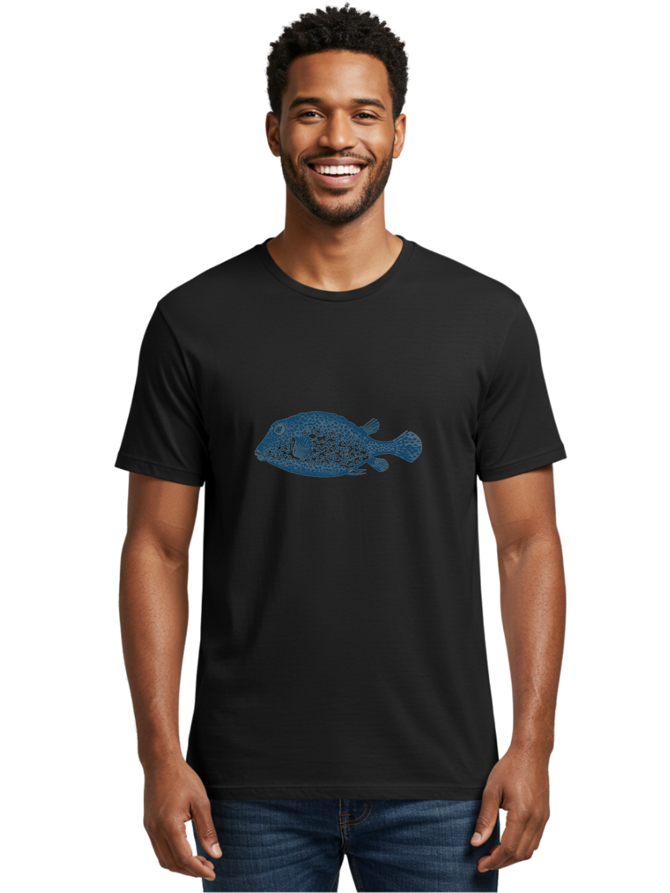 Cragfish 2 Men'S Graphic Tee, 100% Cotton, Comfortable Casual Summer Wear, Machine Washable, Stylized Fish, Blue Fish Graphic, Spotted Fish, Ocean Creature, Aquatic Life, Digital Art, Marine Animal Aae210