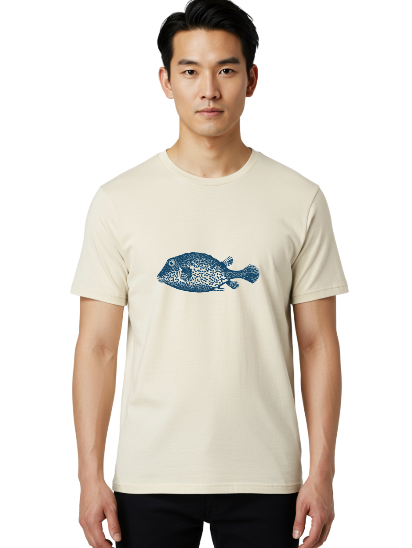 Cragfish 2 Men'S Graphic Tee, 100% Cotton, Comfortable Casual Summer Wear, Machine Washable, Stylized Fish, Blue Fish Graphic, Spotted Fish, Ocean Creature, Aquatic Life, Digital Art, Marine Animal Aae210