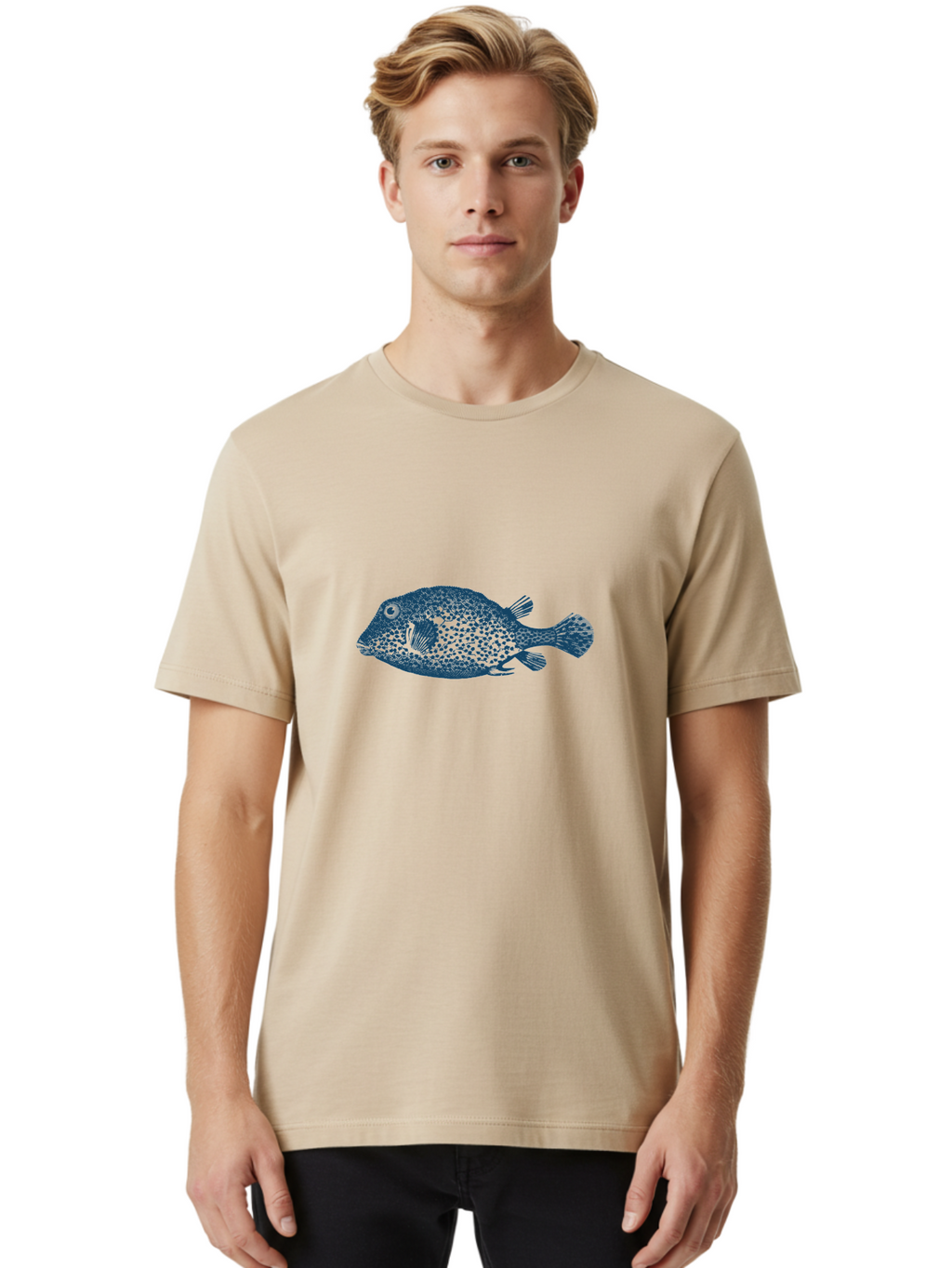 Cragfish 2 Men'S Graphic Tee, 100% Cotton, Comfortable Casual Summer Wear, Machine Washable, Stylized Fish, Blue Fish Graphic, Spotted Fish, Ocean Creature, Aquatic Life, Digital Art, Marine Animal Aae210