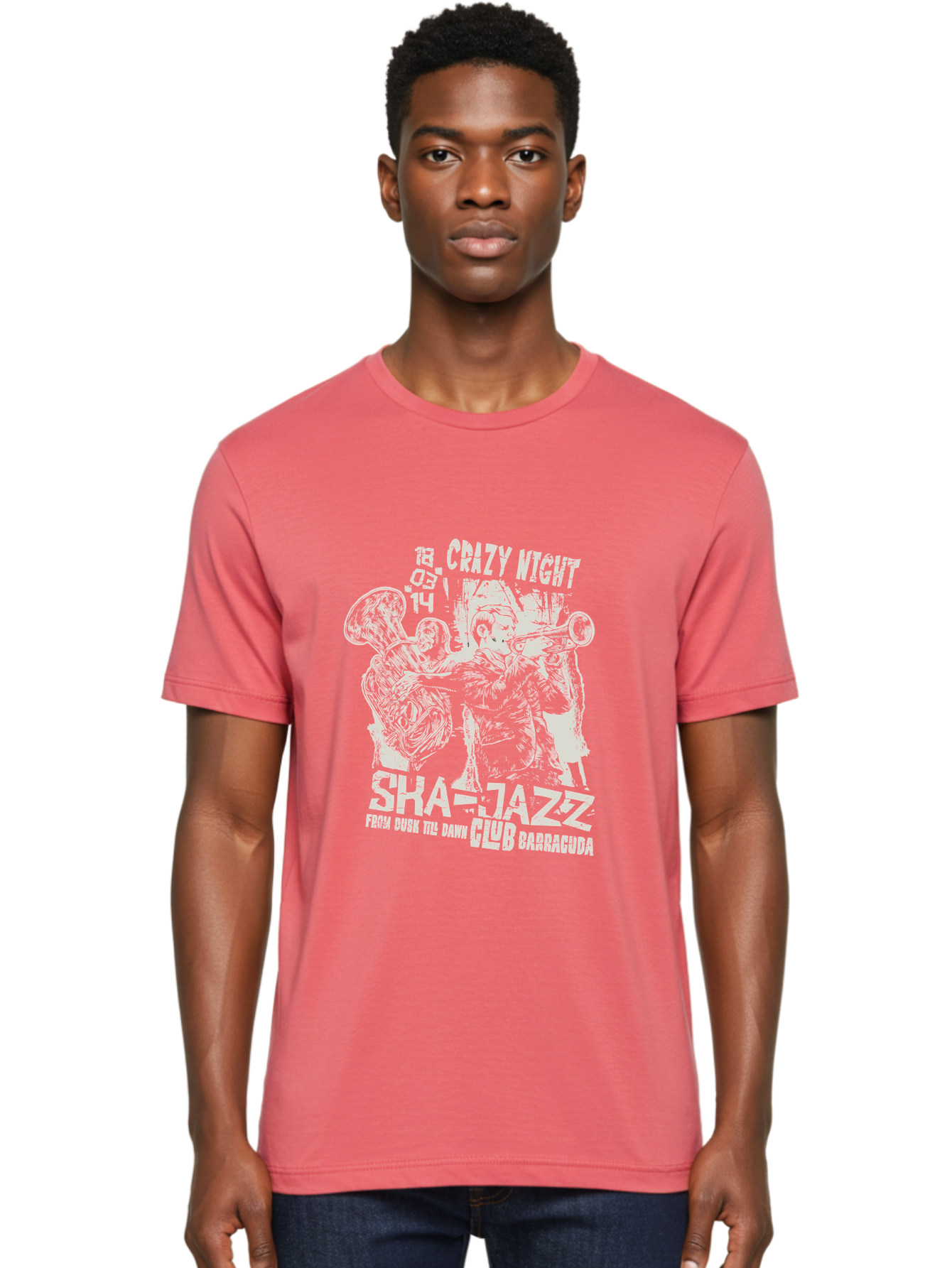 Crazy Night Jazz Club Men'S Graphic Tee, 100% Cotton, Comfortable Casual Summer Wear, Machine Washable, Jazz Night, Live Music, Sha-Jazz Performance, Crazy Night Event, Musicians Playing Instruments, Trumpet Player, Saxophonist, 18.05.14, Aae211