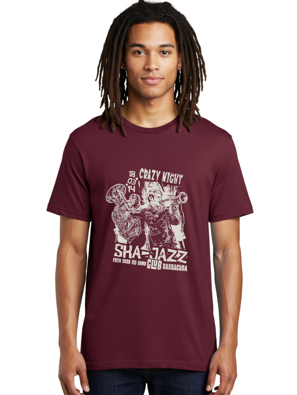 Crazy Night Jazz Club Men'S Graphic Tee, 100% Cotton, Comfortable Casual Summer Wear, Machine Washable, Jazz Night, Live Music, Sha-Jazz Performance, Crazy Night Event, Musicians Playing Instruments, Trumpet Player, Saxophonist, 18.05.14, Aae211